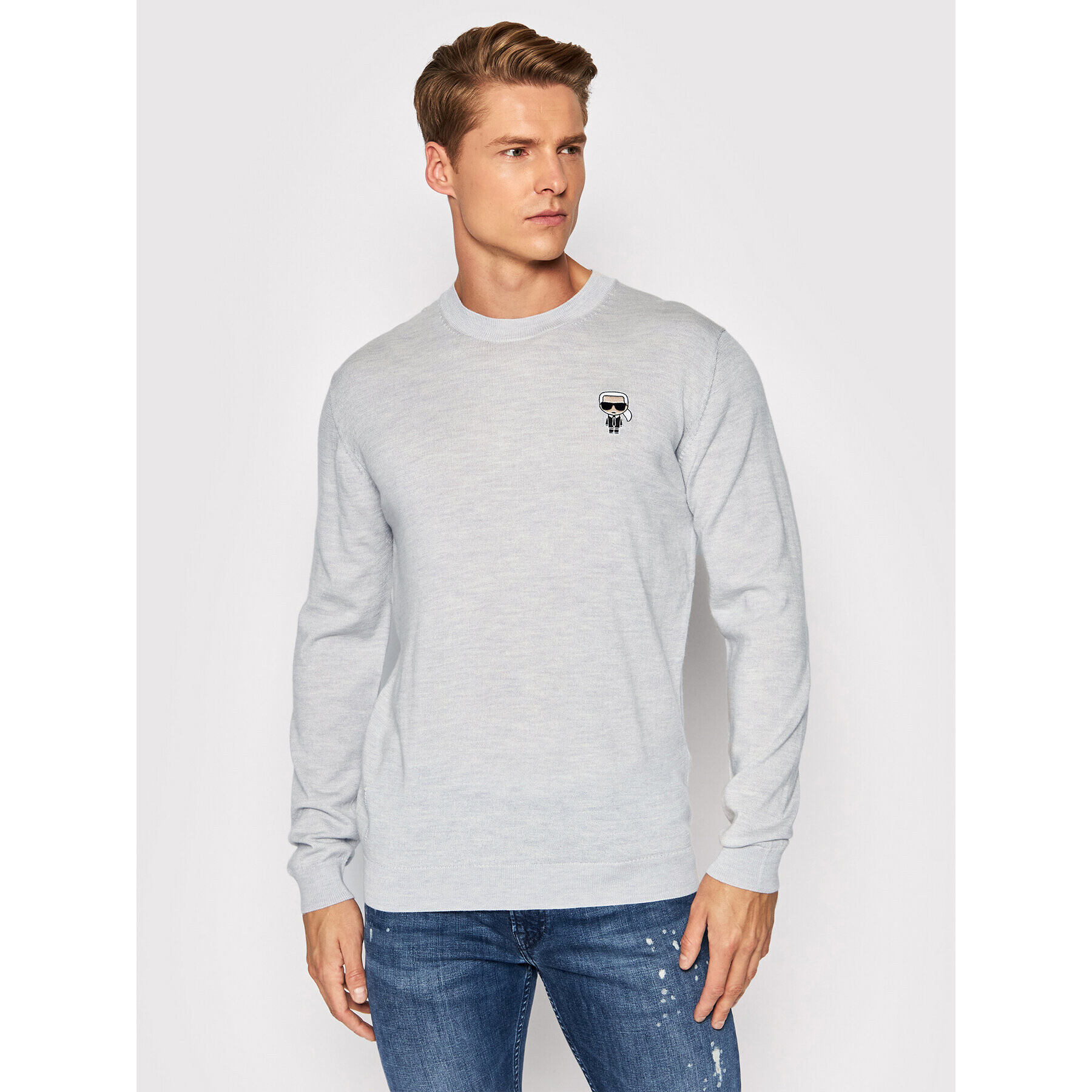 KARL LAGERFELD Sveter Knit Crewneck 655013 512399 Sivá Regular Fit - Pepit.sk