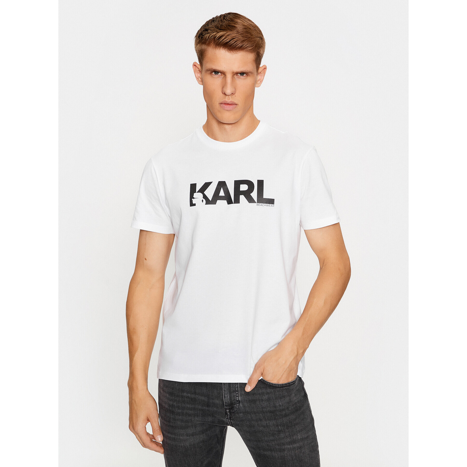 KARL LAGERFELD Tričko Karl Logo Regular T-Shirt 230M2211 Biela Regular Fit - Pepit.sk