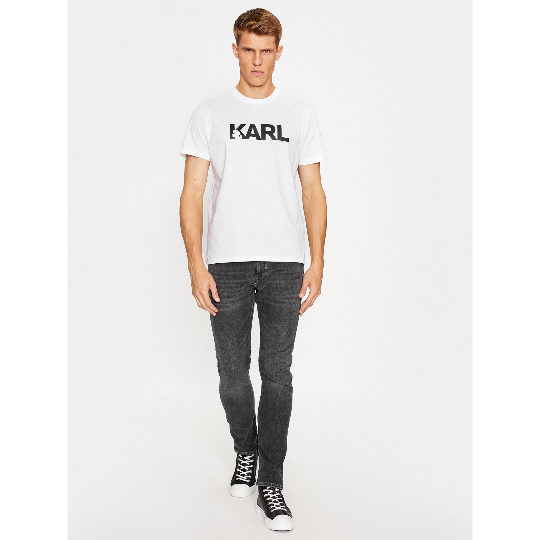 KARL LAGERFELD Tričko Karl Logo Regular T-Shirt 230M2211 Biela Regular Fit - Pepit.sk