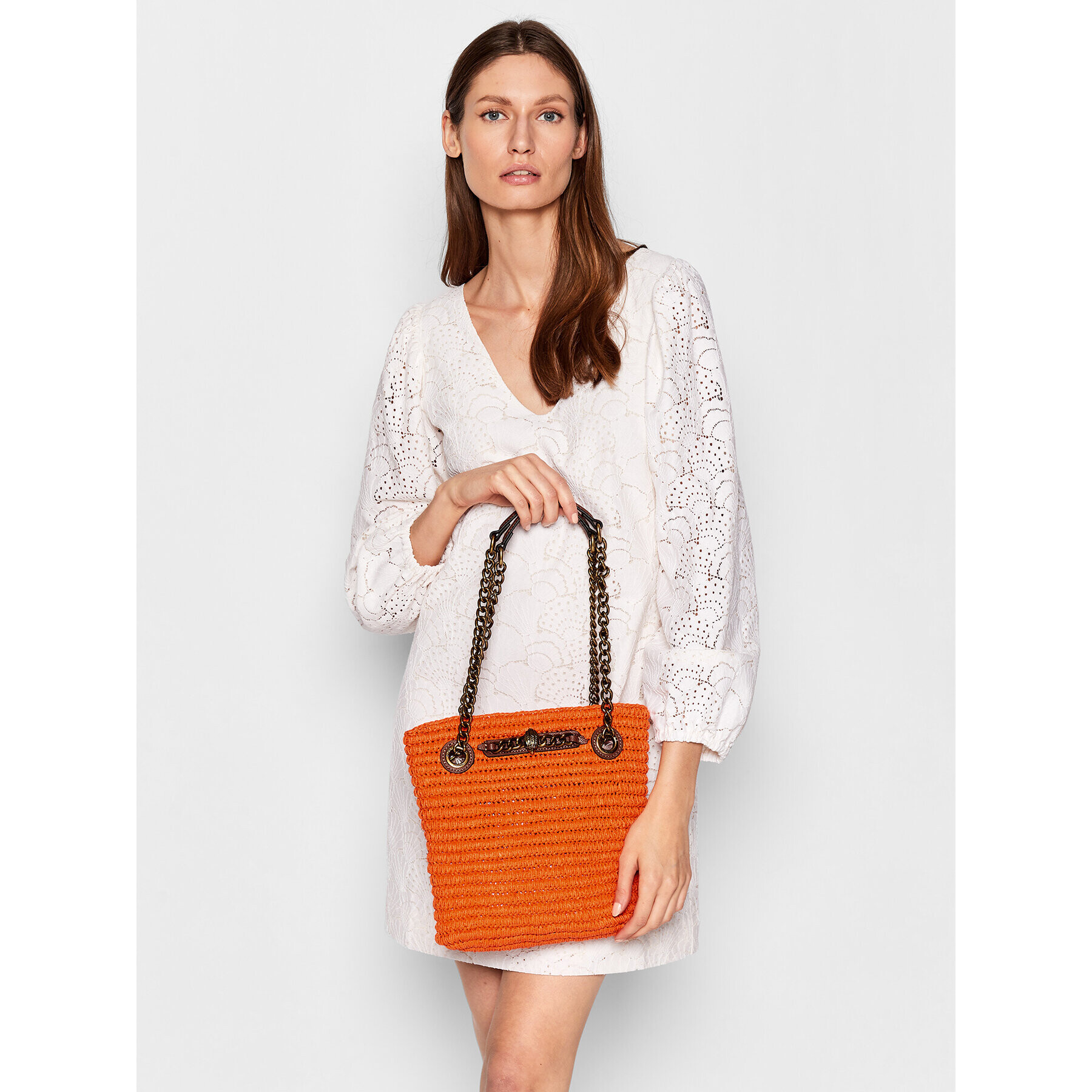 Kurt Geiger Kabelka Chelsea Sm Raffia Tote 7387791999 Oranžová - Pepit.sk