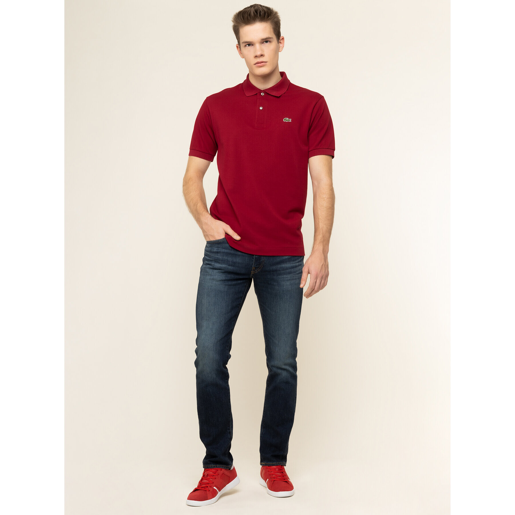 Lacoste Polokošeľa L1212 Bordová Classic Fit - Pepit.sk