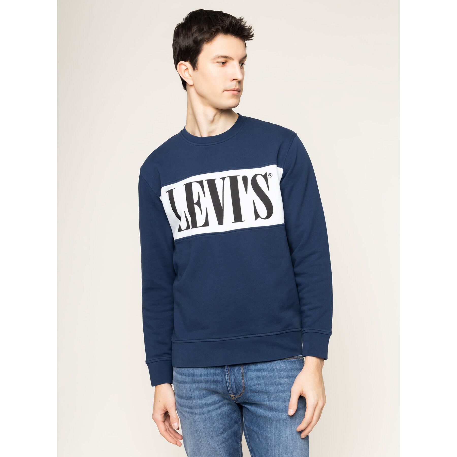 Levi's® Mikina Logo Colorblock Crew 85648-0000 Tmavomodrá Regular Fit - Pepit.sk