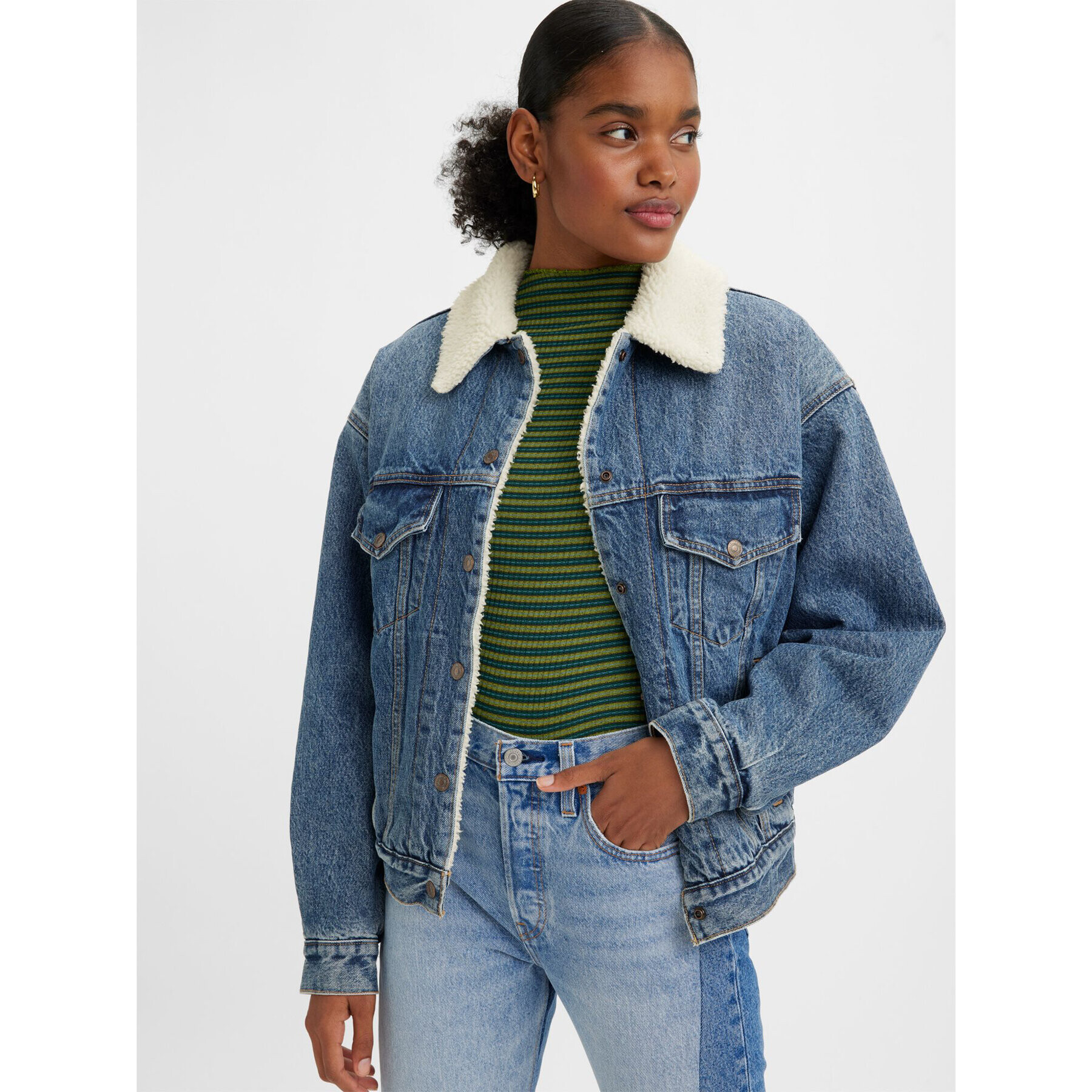 Levi's® Prechodná bunda 90'S Sherpa A44350001 Modrá Loose Fit - Pepit.sk