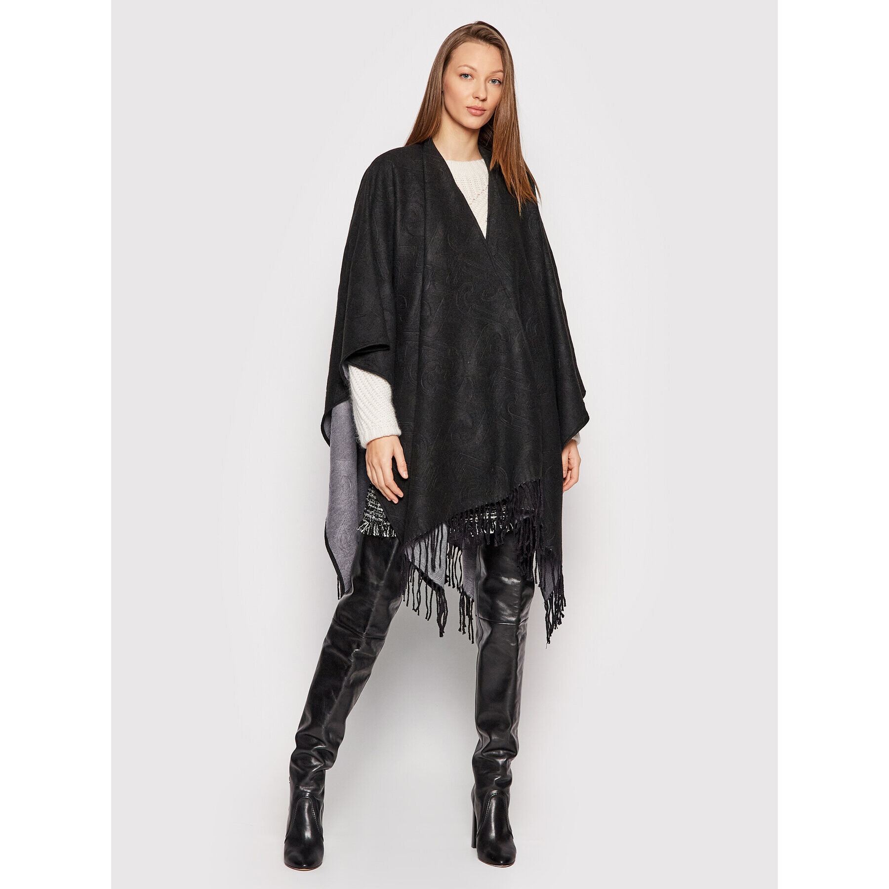 Liu Jo Pončo Poncho Double Embo 3F1050 T0300 Čierna Regular Fit - Pepit.sk