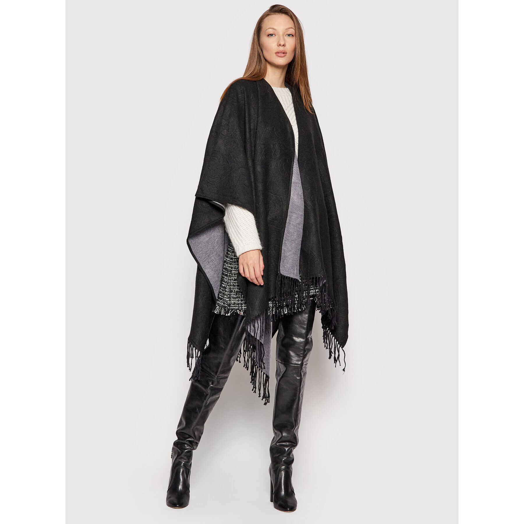 Liu Jo Pončo Poncho Double Embo 3F1050 T0300 Čierna Regular Fit - Pepit.sk