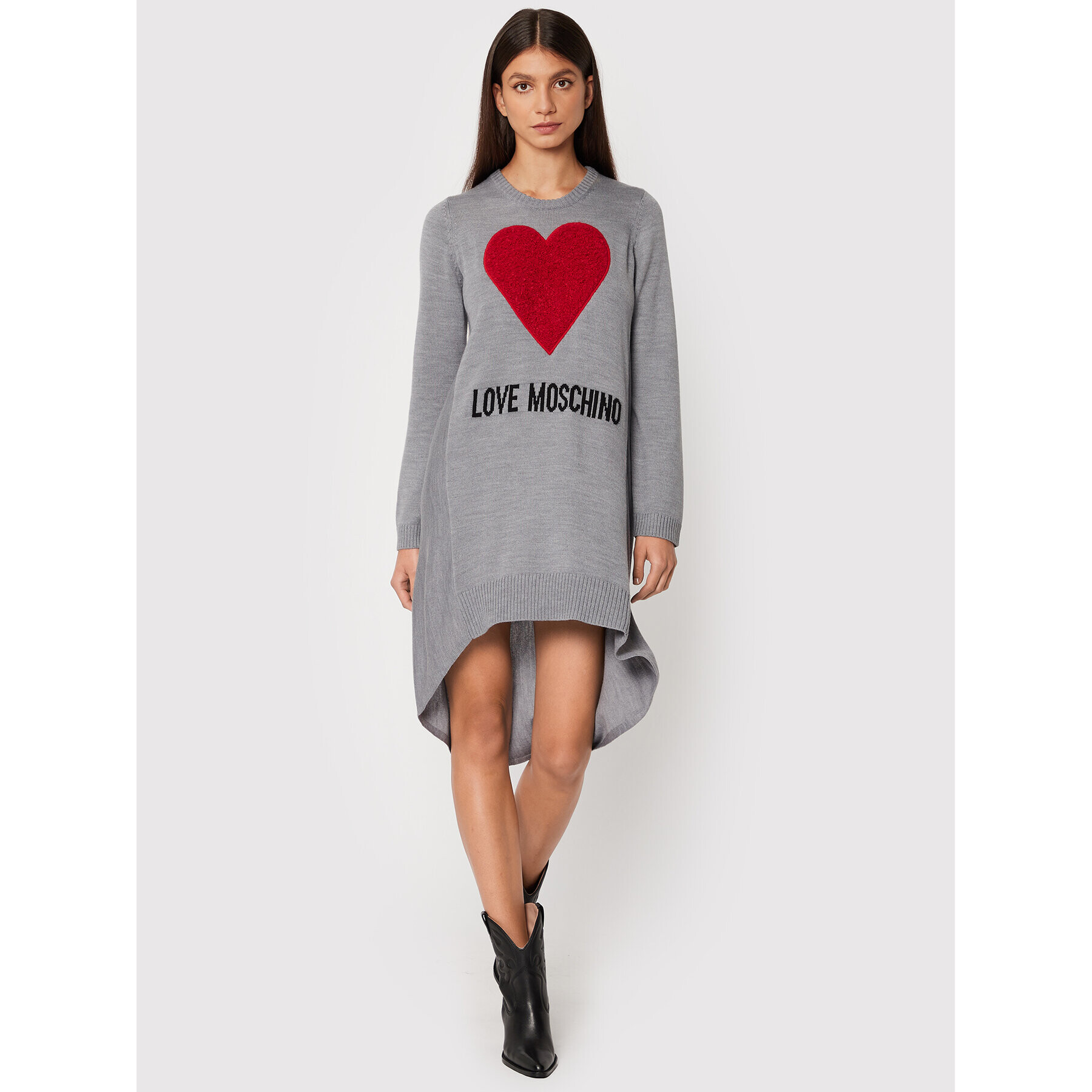 LOVE MOSCHINO Úpletové šaty WSE1411X 1148 Sivá Relaxed Fit - Pepit.sk