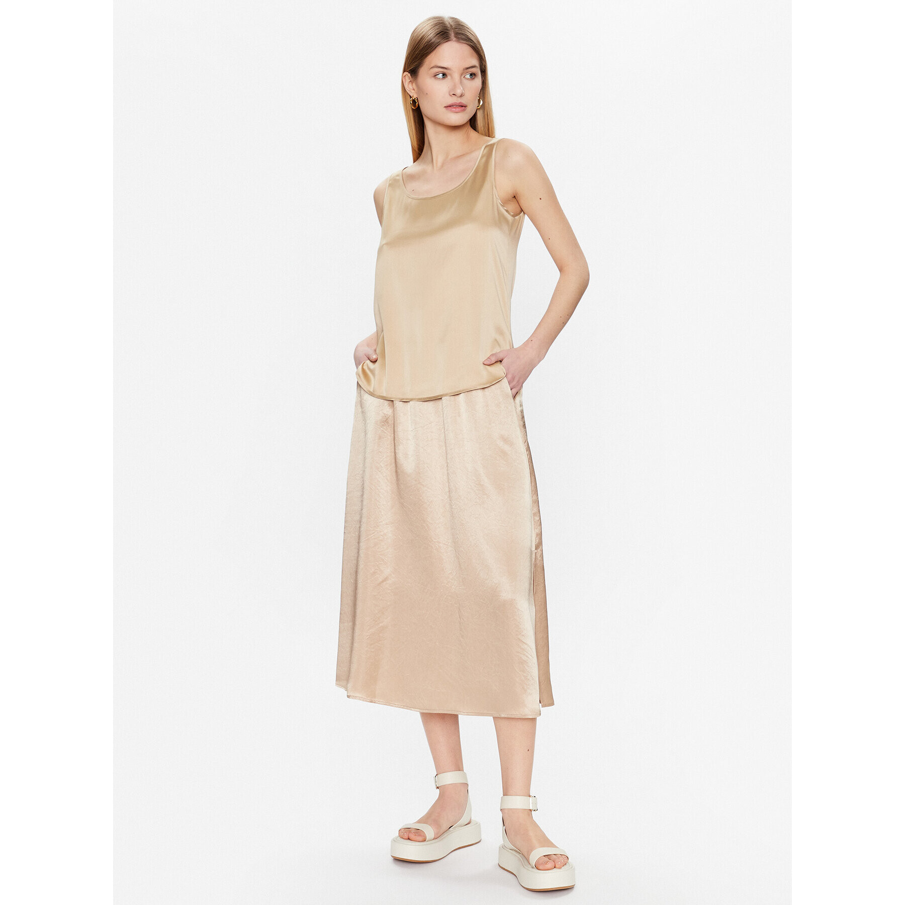 Max Mara Leisure Midi sukňa Freda 23310102 Zlatá Regular Fit - Pepit.sk