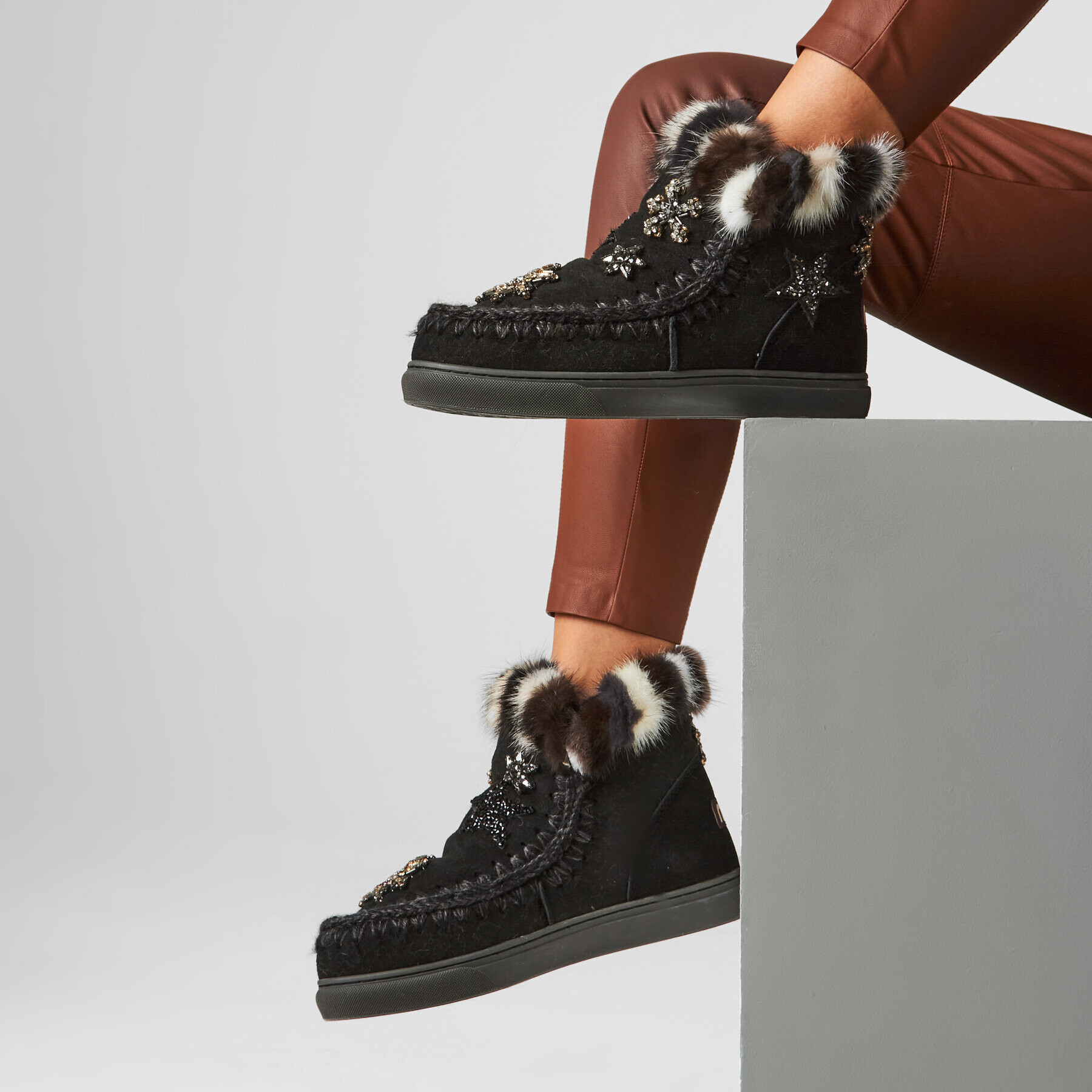 Mou Topánky Eskimo Sneaker Star Patch&Mink FW111006A Čierna - Pepit.sk