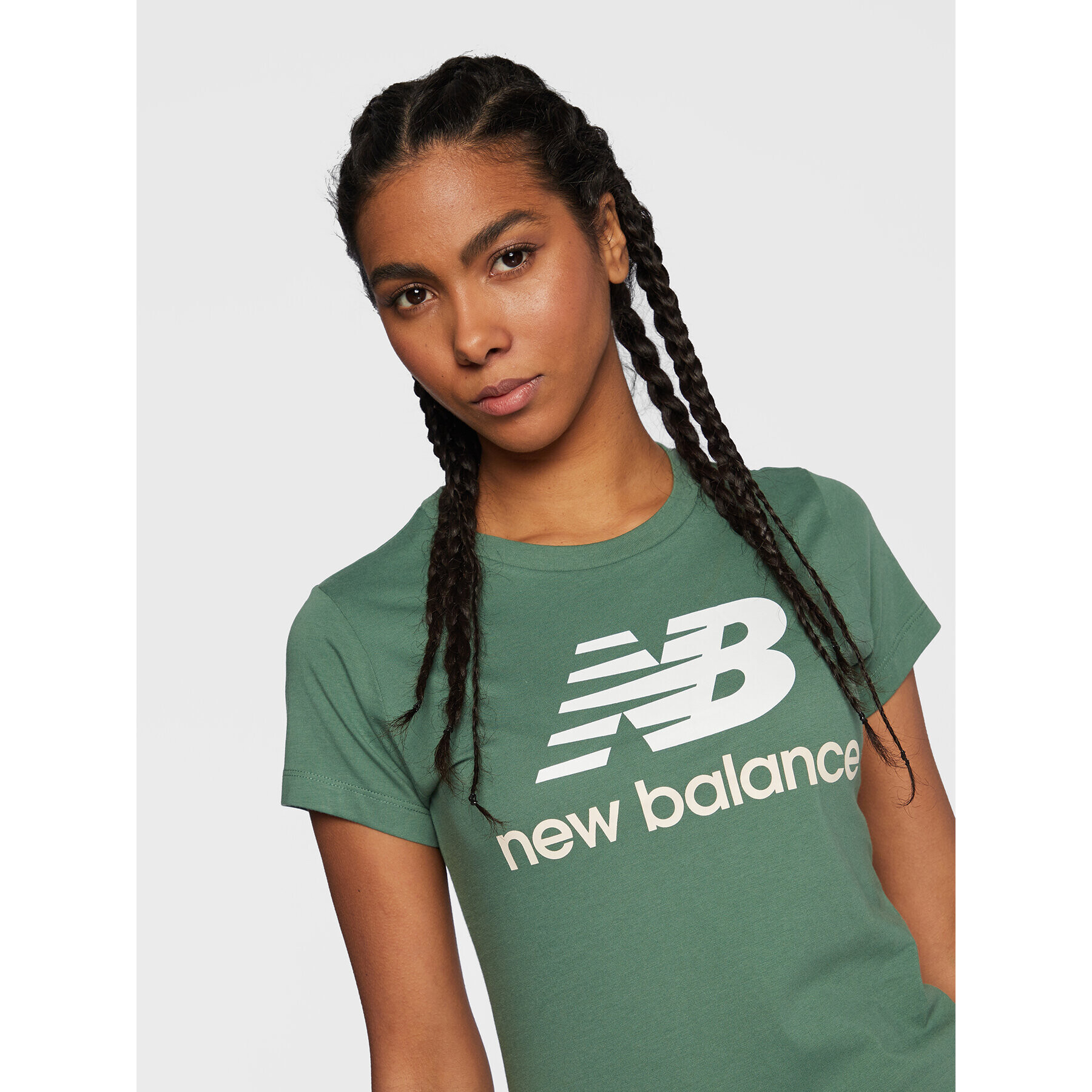 New Balance Tričko Essentials Stacked Logo WT91546 Zelená Athletic Fit - Pepit.sk