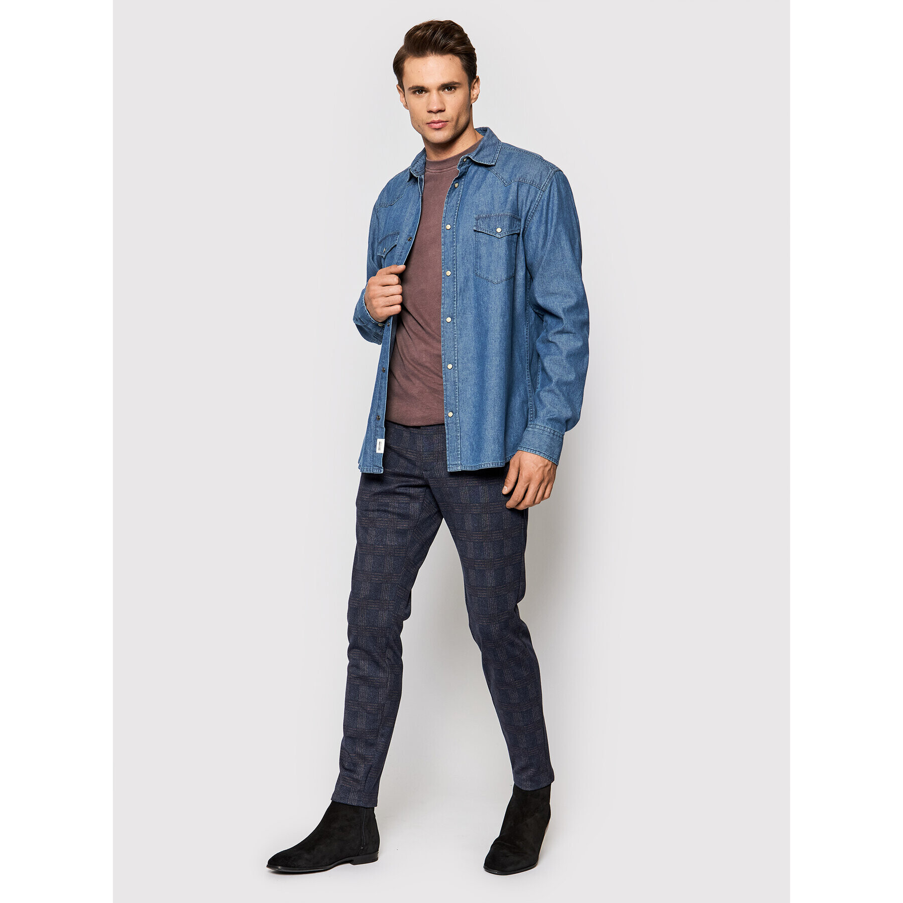 Only & Sons džínsová košeľa Silas 22021242 Modrá Slim Fit - Pepit.sk