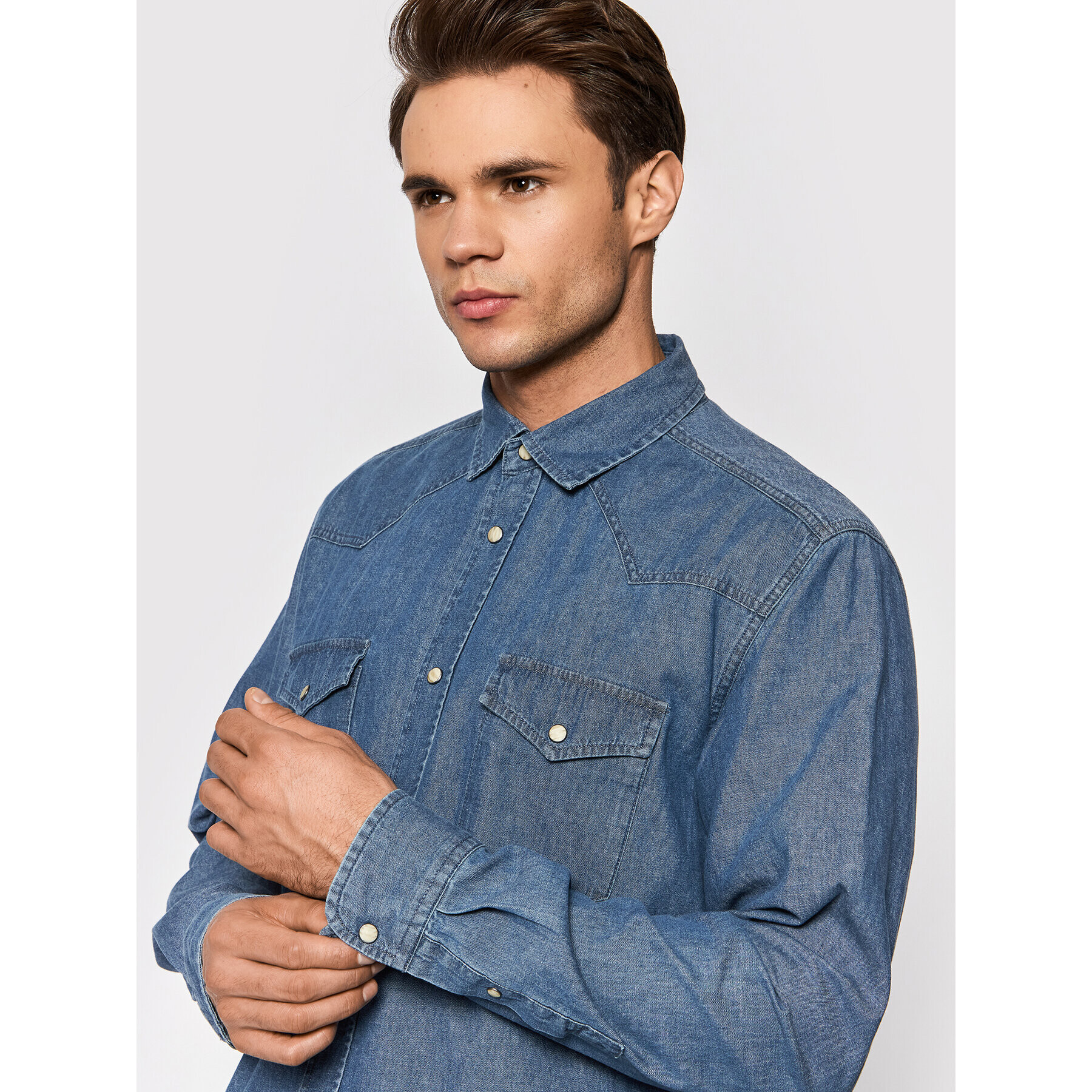 Only & Sons džínsová košeľa Silas 22021242 Modrá Slim Fit - Pepit.sk