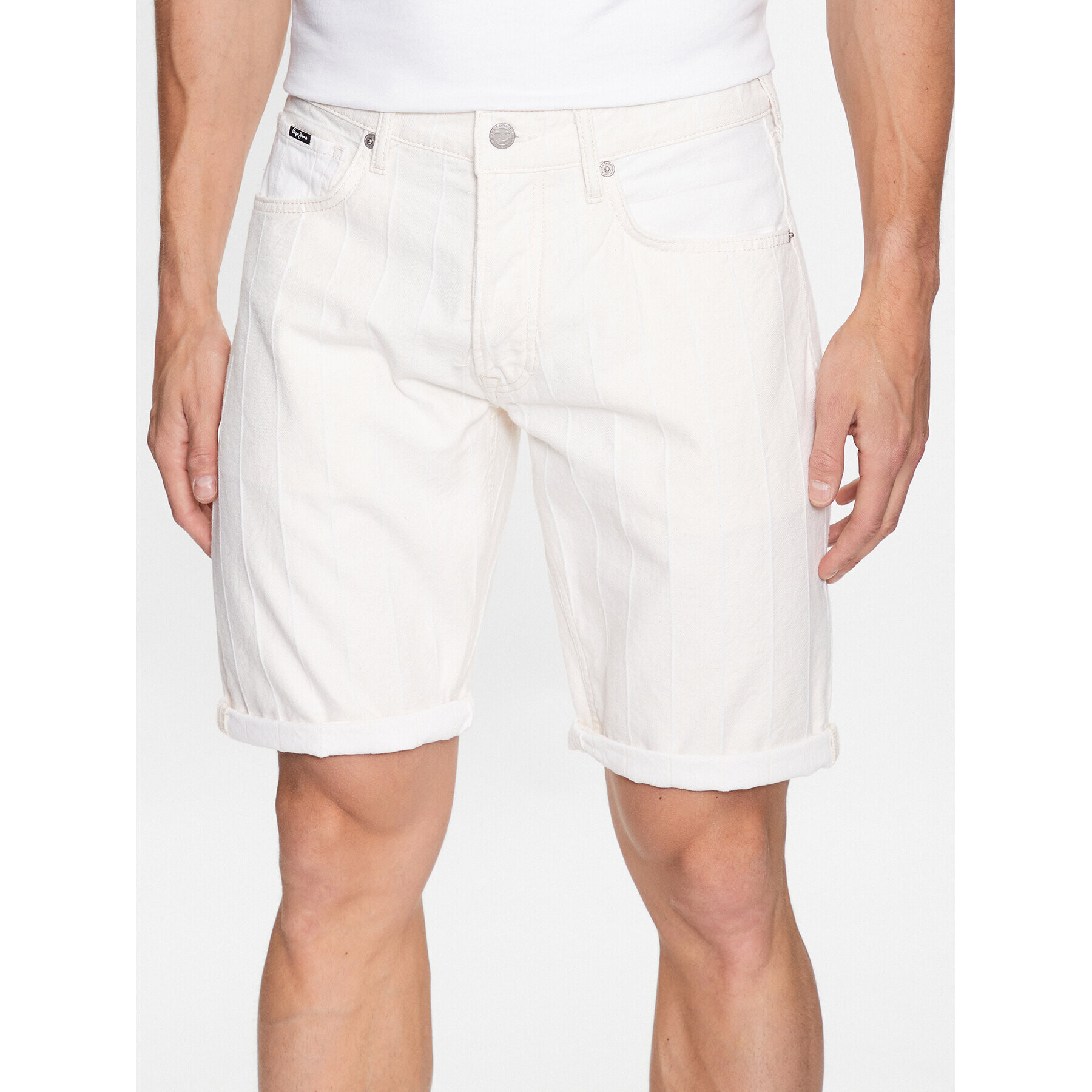 Pepe Jeans Džínsové šortky Callen Short Stripe PM801013 Biela Relaxed Fit - Pepit.sk