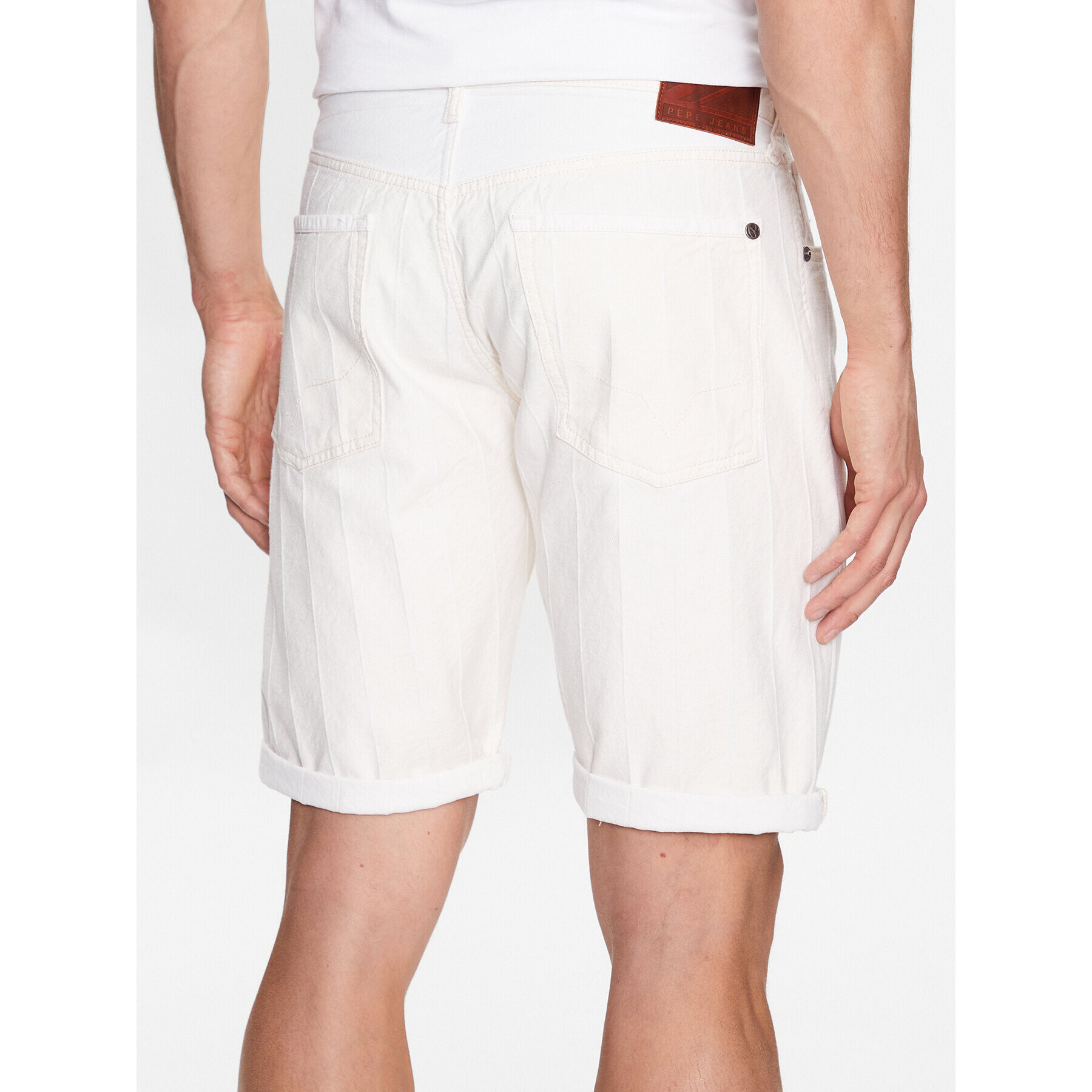 Pepe Jeans Džínsové šortky Callen Short Stripe PM801013 Biela Relaxed Fit - Pepit.sk