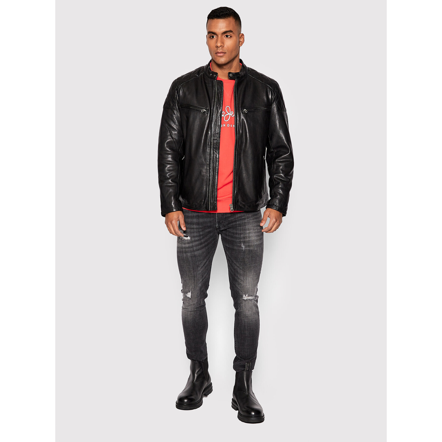 Pepe Jeans Kožená bunda Jayson PM402604 Čierna Regular Fit - Pepit.sk