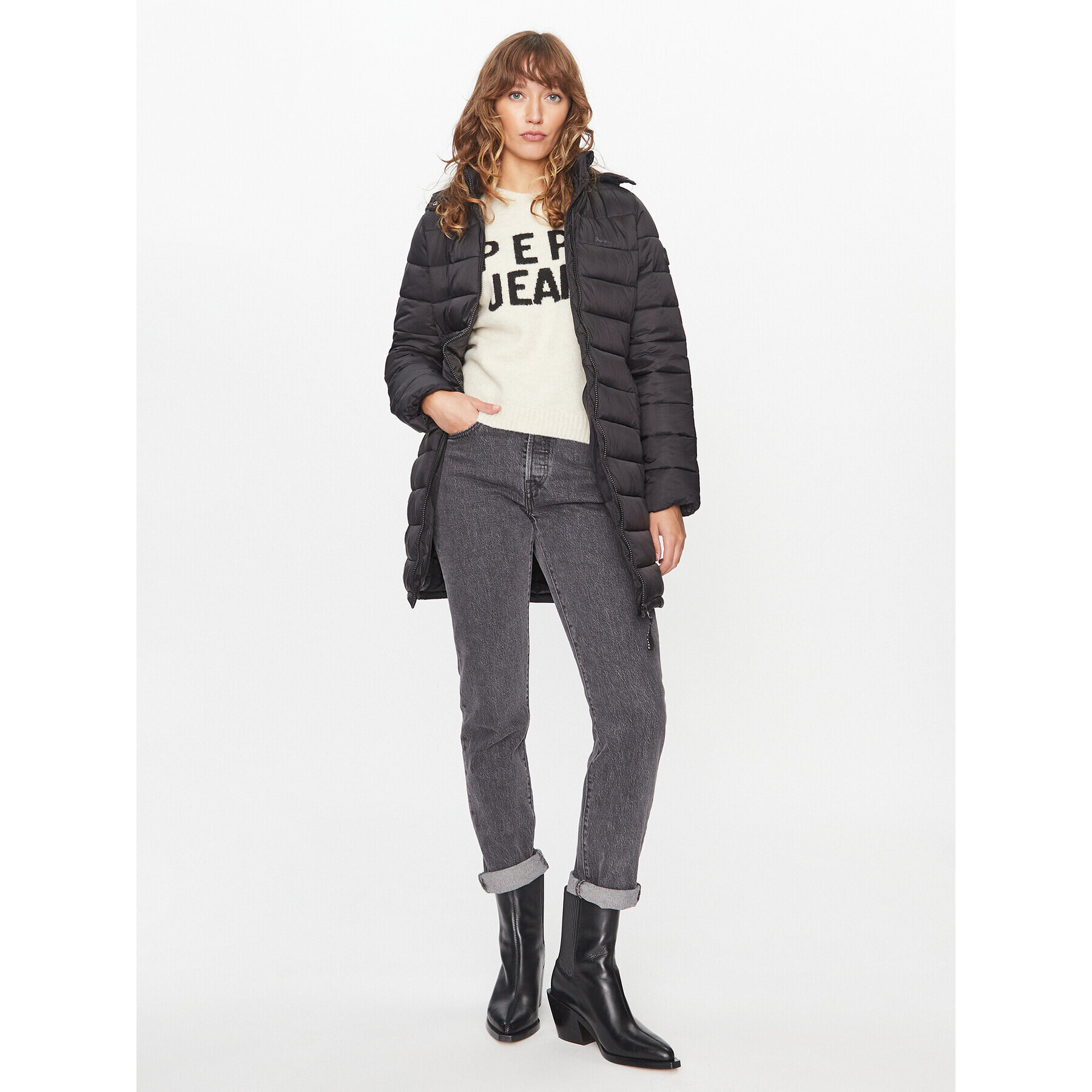 Pepe Jeans Vatovaná bunda Maddie Long PL402252 Čierna Regular Fit - Pepit.sk