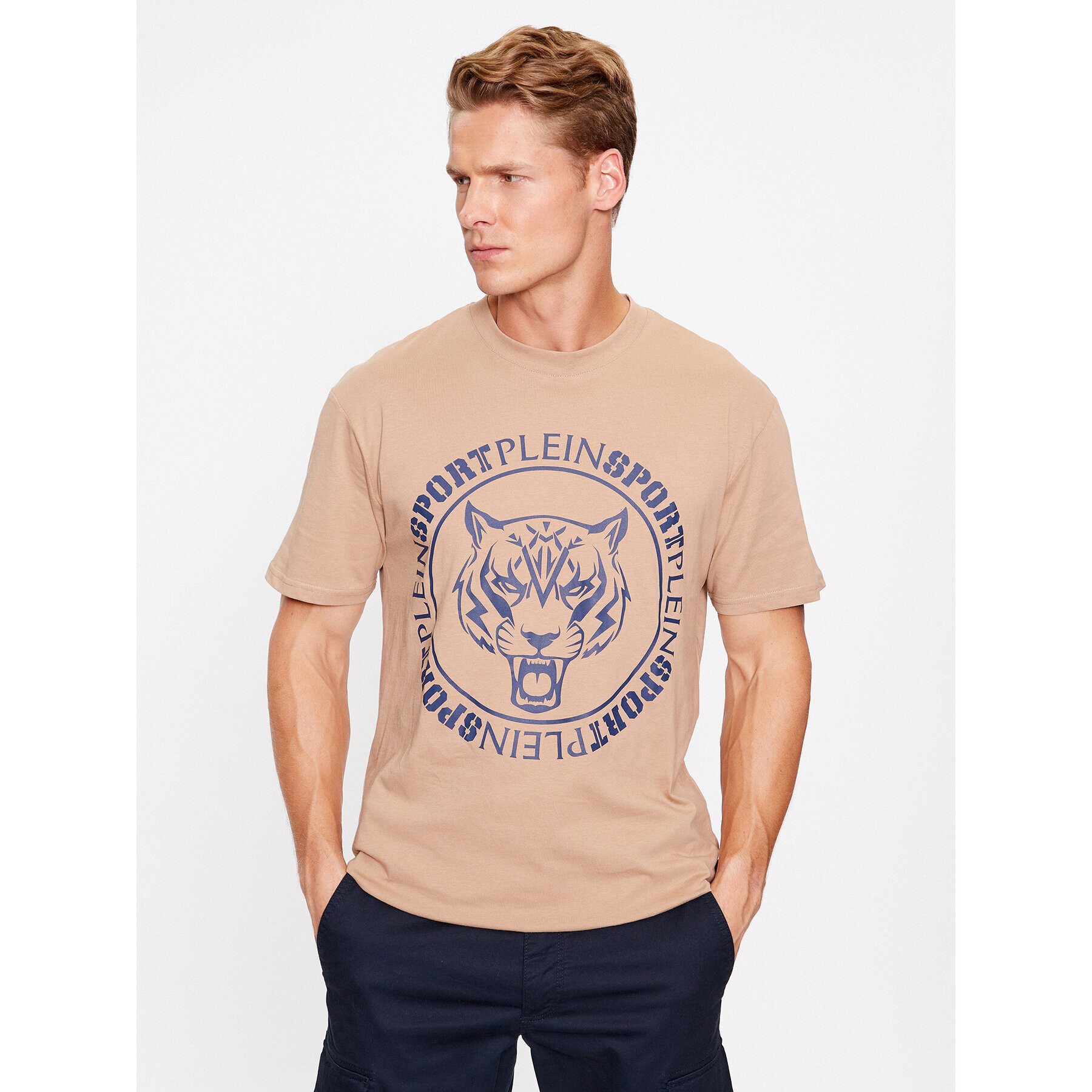 Plein Sport Tričko T-Shirt Round Neck Ss Tiger AACC MTK6550 SJY001N Béžová Regular Fit - Pepit.sk