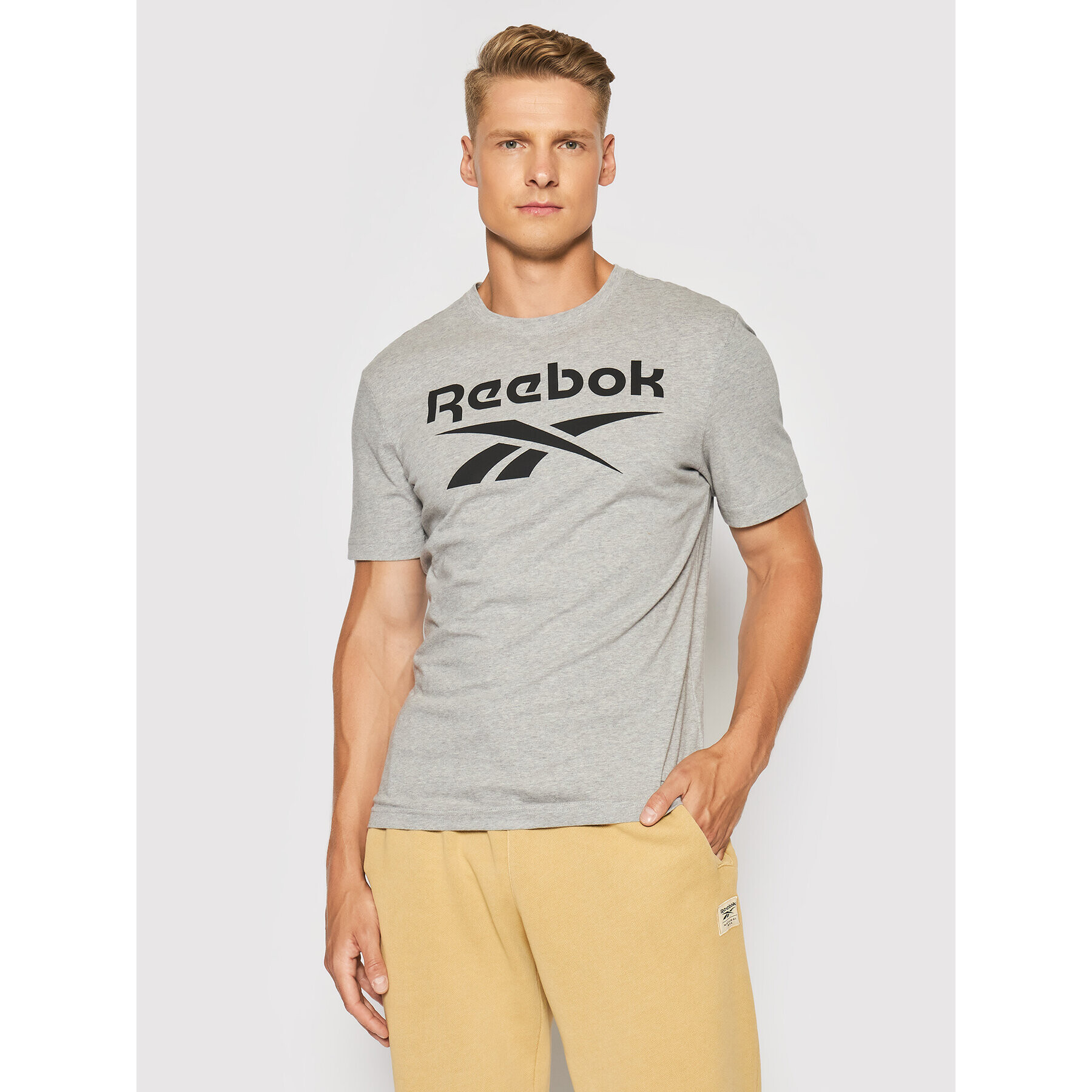 Reebok Tričko Graphic Series Stacked GS1614 Sivá Slim Fit - Pepit.sk