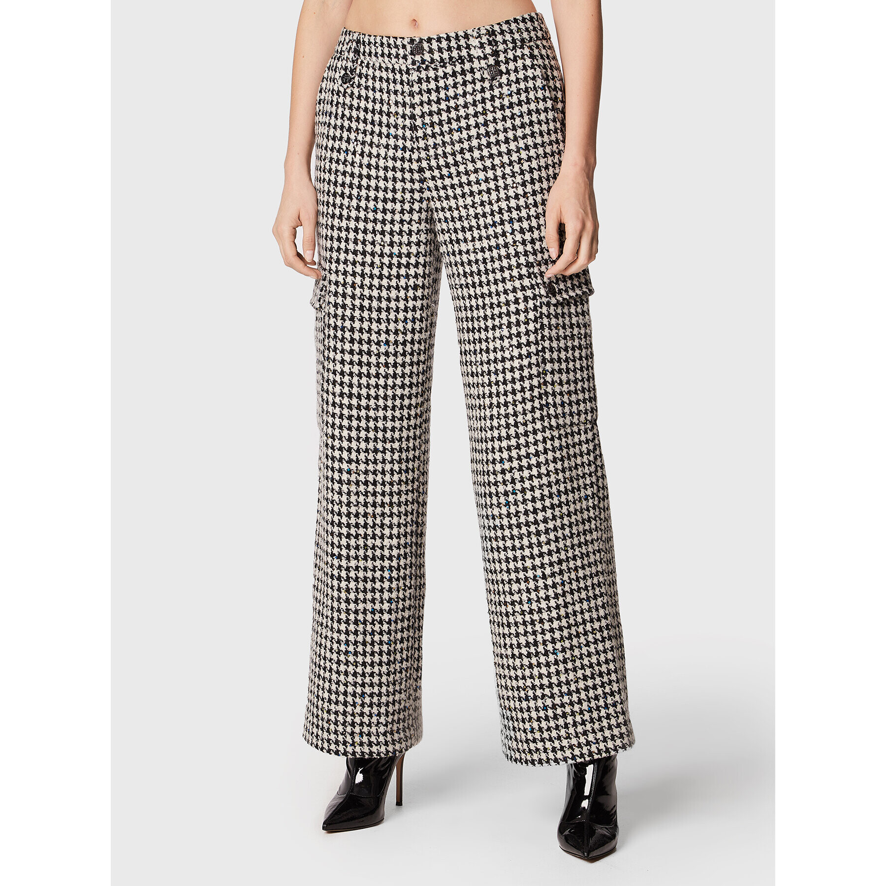 ROTATE Bavlnené nohavice Sparkly Houndstooth RT1901 Biela Relaxed Fit - Pepit.sk