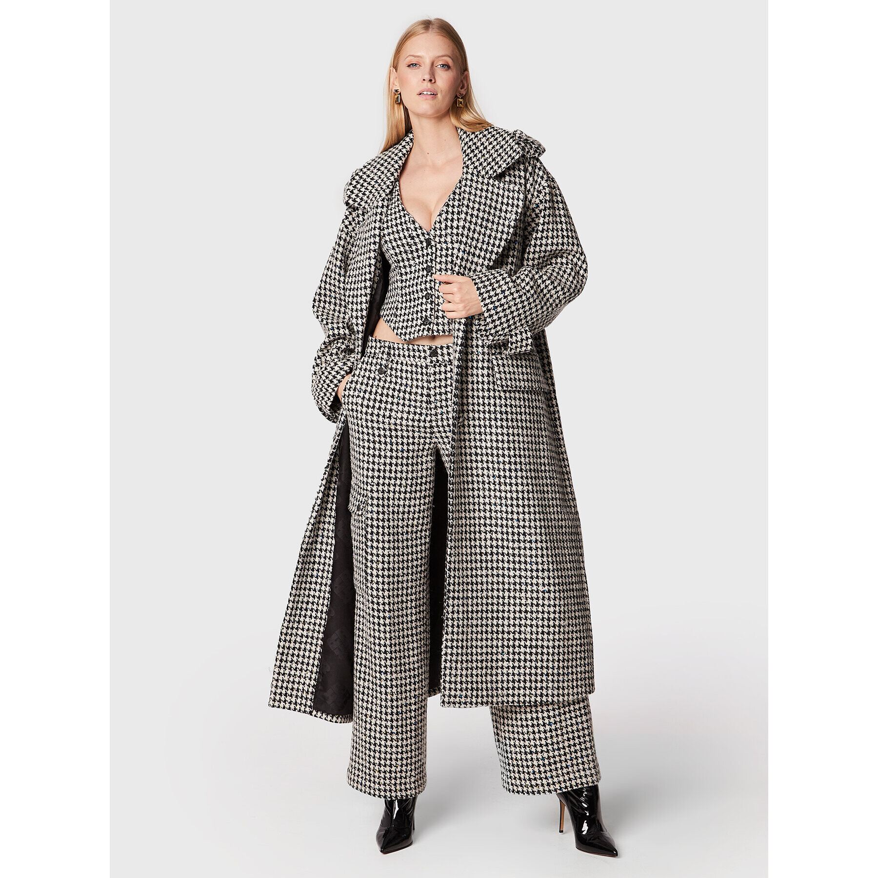 ROTATE Bavlnené nohavice Sparkly Houndstooth RT1901 Biela Relaxed Fit - Pepit.sk