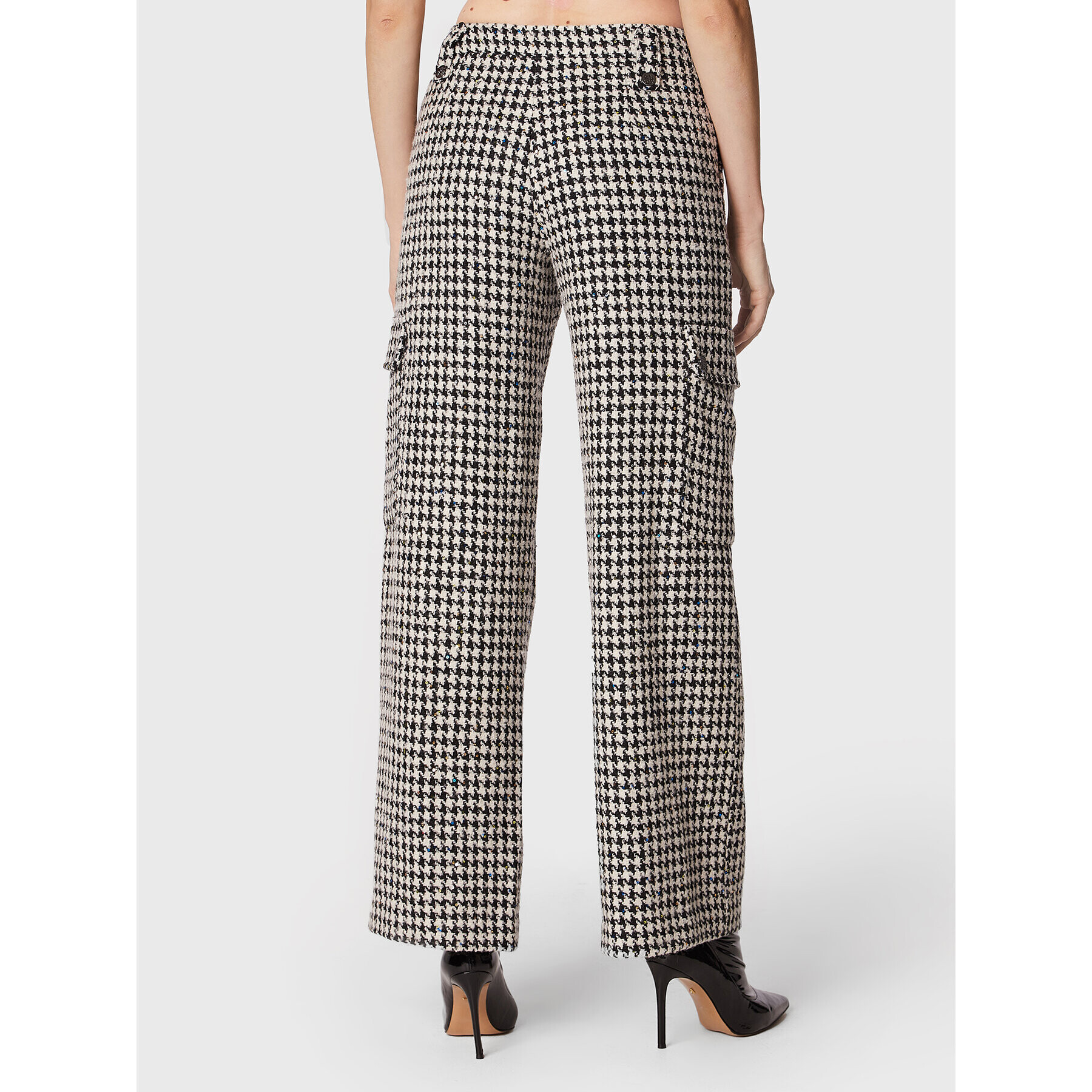 ROTATE Bavlnené nohavice Sparkly Houndstooth RT1901 Biela Relaxed Fit - Pepit.sk