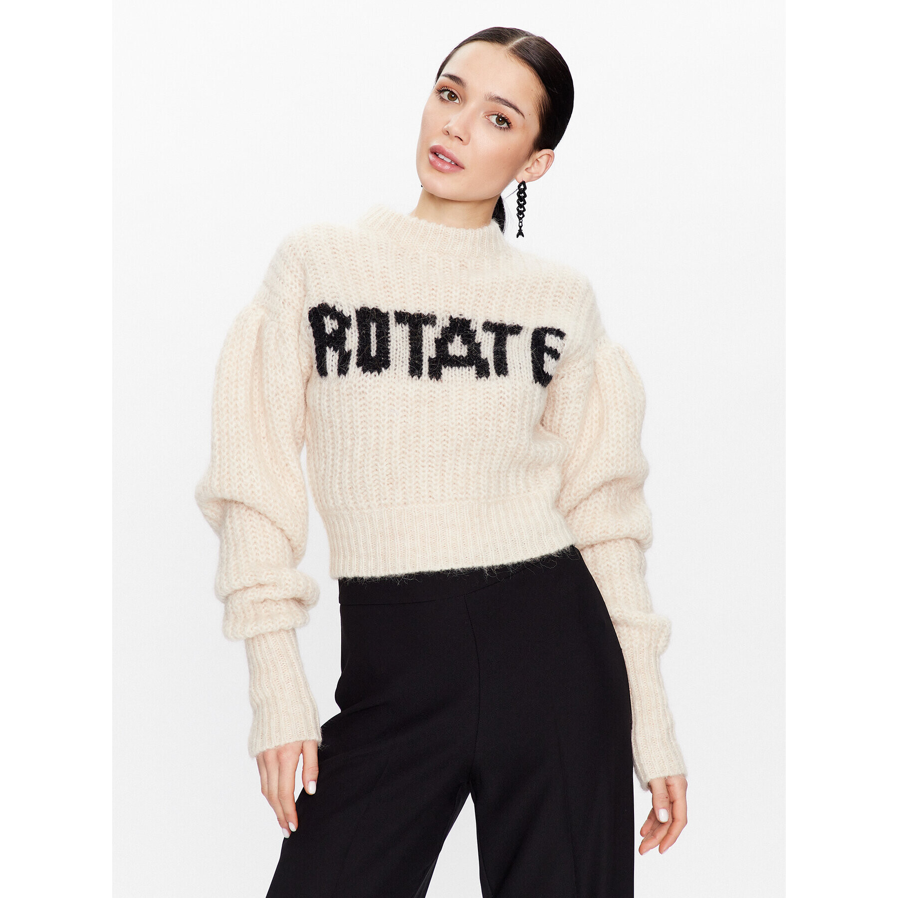 ROTATE Sveter Knit Puff Sleeve RT2287 Écru Regular Fit - Pepit.sk