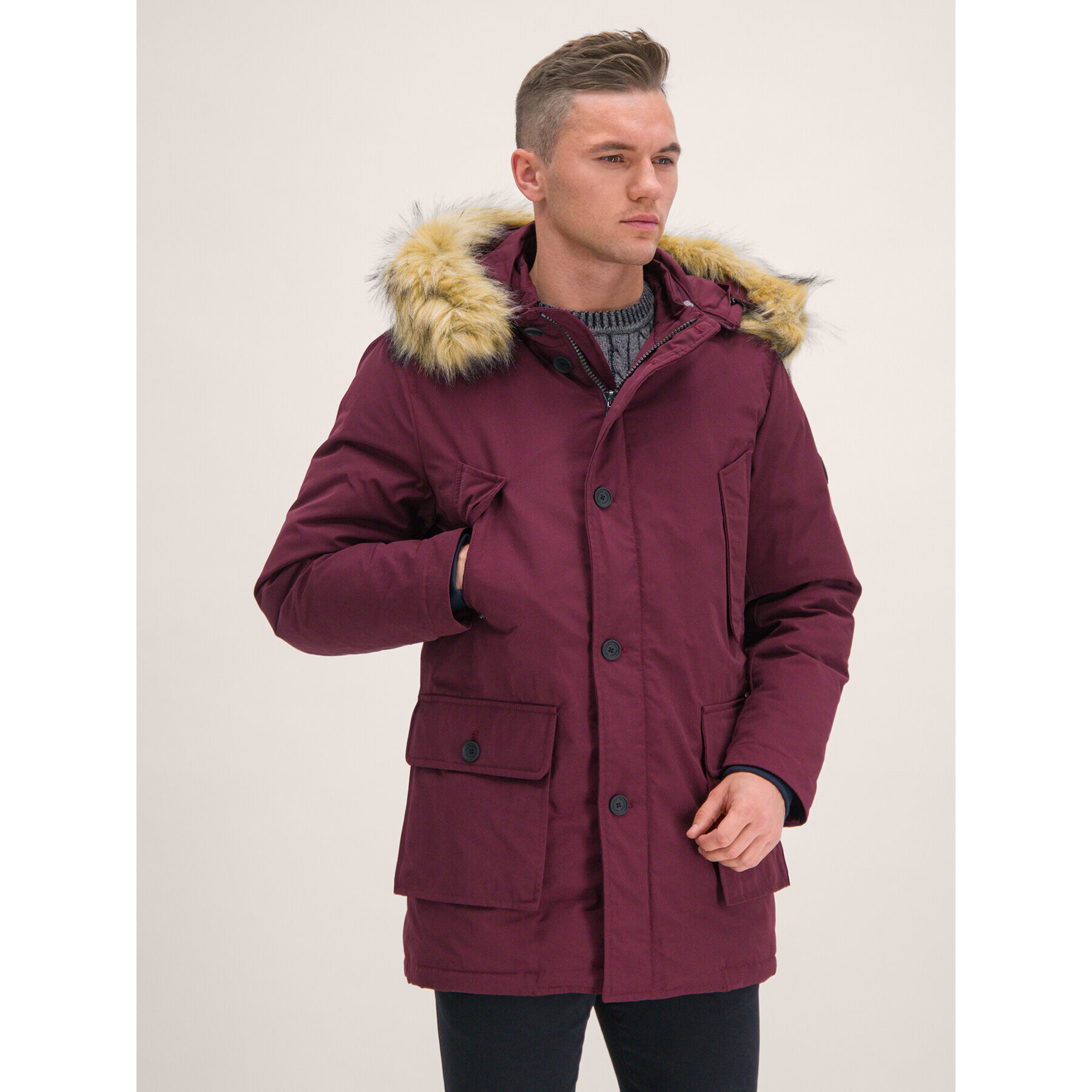 Roy Robson Parka 1946-96 Bordová Slim Fit - Pepit.sk