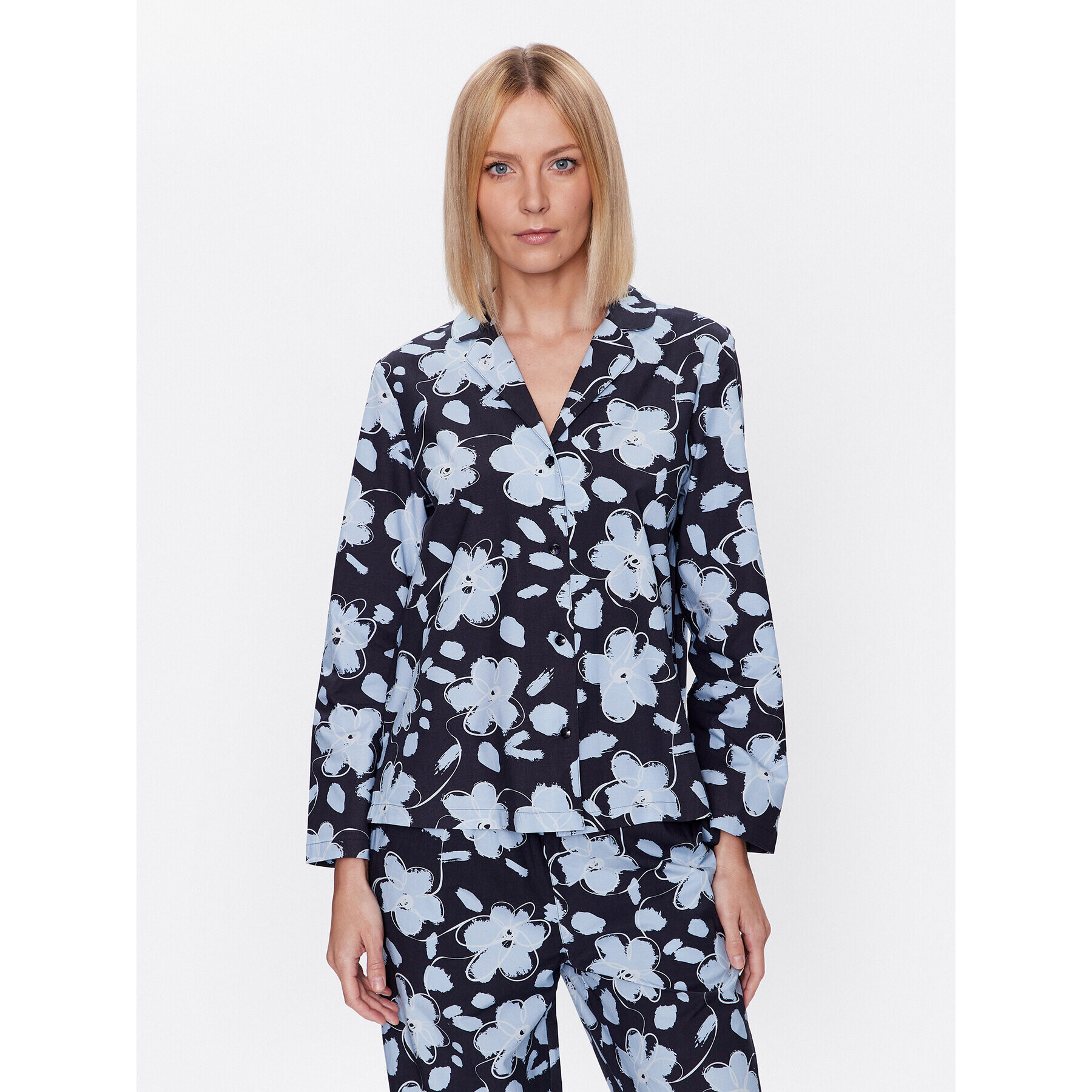 Seidensticker Pyžamo Classic Pajama Set Flowers Tmavomodrá Straight Fit - Pepit.sk