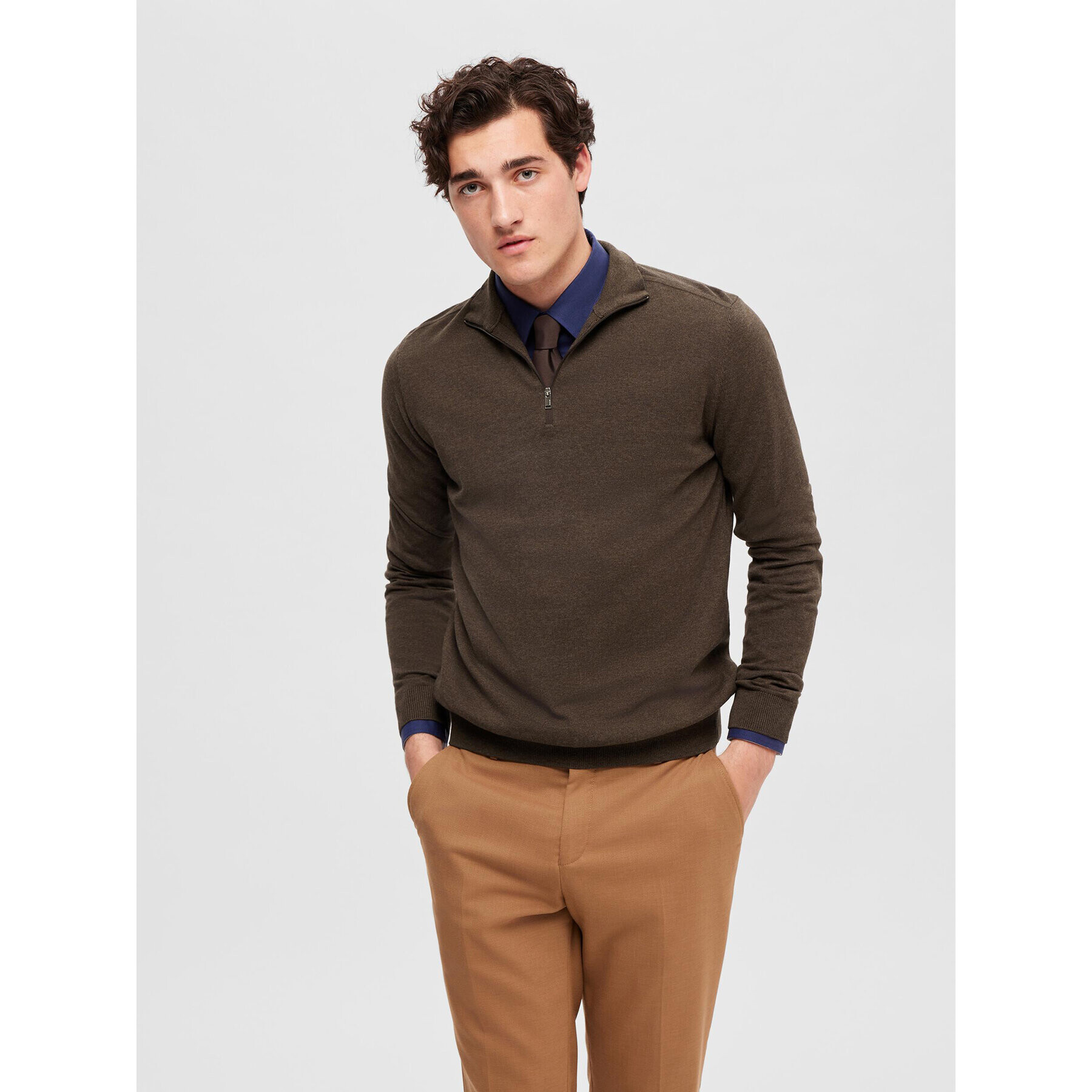 Selected Homme Sveter 16074687 Hnedá Regular Fit - Pepit.sk