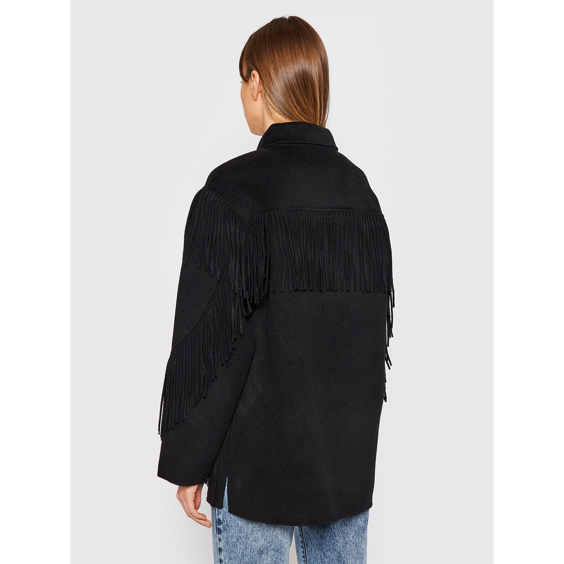 The Kooples Vlnený kabát Fringed FMAN23005K Čierna Regular Fit - Pepit.sk