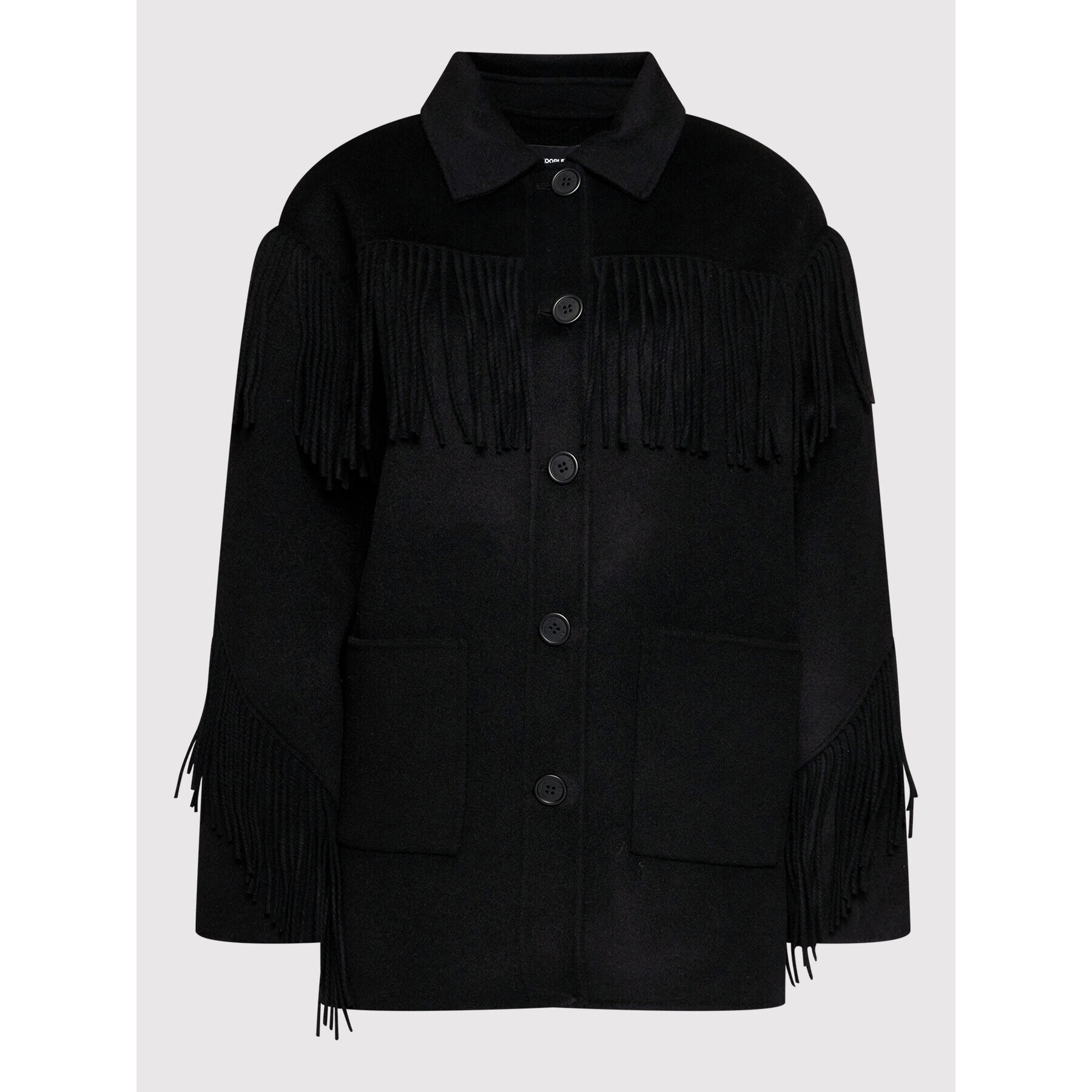 The Kooples Vlnený kabát Fringed FMAN23005K Čierna Regular Fit - Pepit.sk