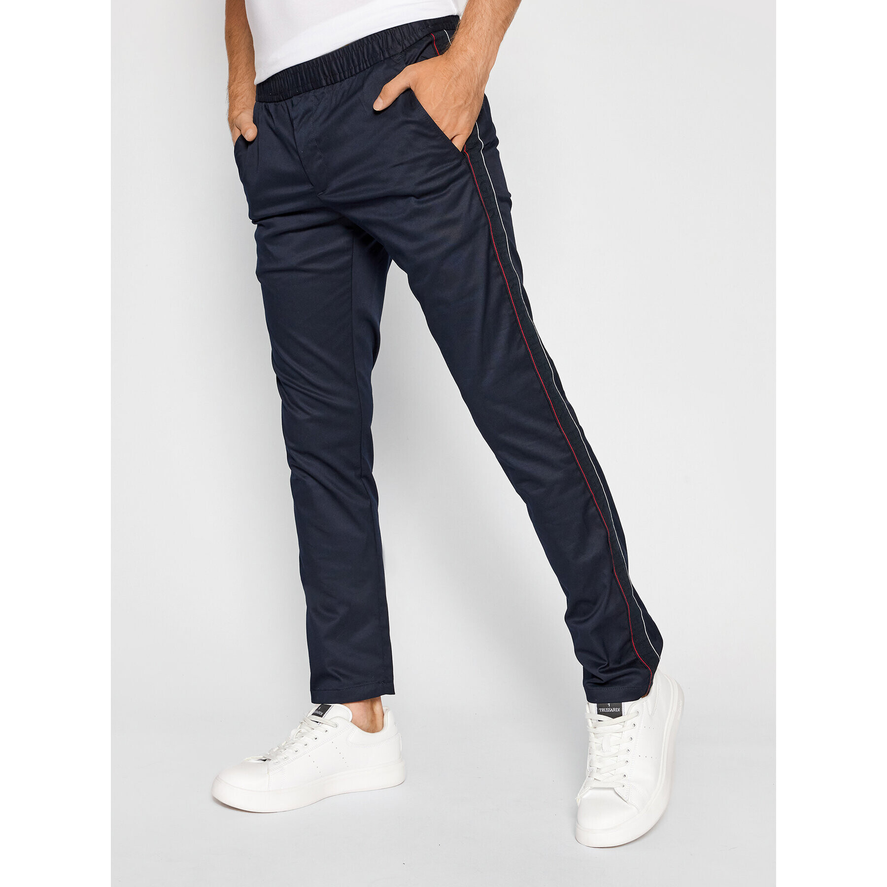 Tommy Hilfiger Bavlnené nohavice Bleecker Side Tape MW0MW18810 Tmavomodrá Slim Fit - Pepit.sk