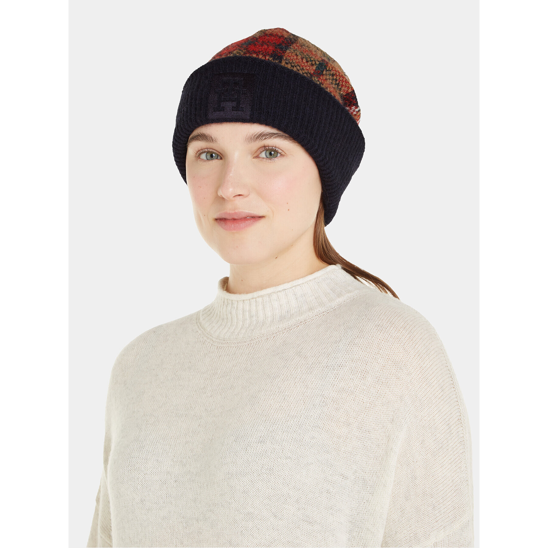 Tommy Hilfiger Čiapka Tommy Check Beanie AW0AW15315 Tmavomodrá - Pepit.sk