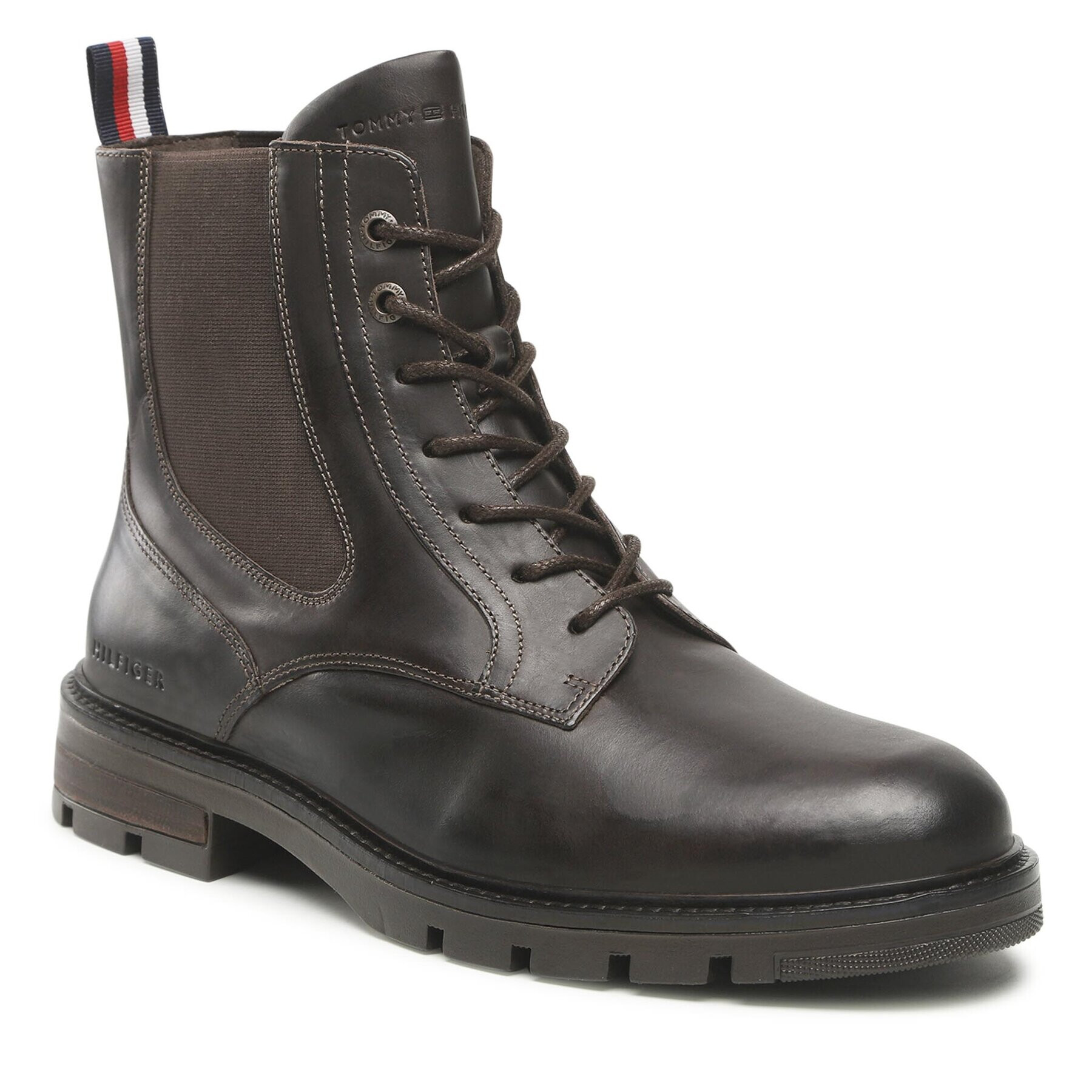 Tommy Hilfiger Členková obuv s elastickým prvkom Hilfiger Lth Lace Up Chel Boot FM0FM04204 Hnedá - Pepit.sk