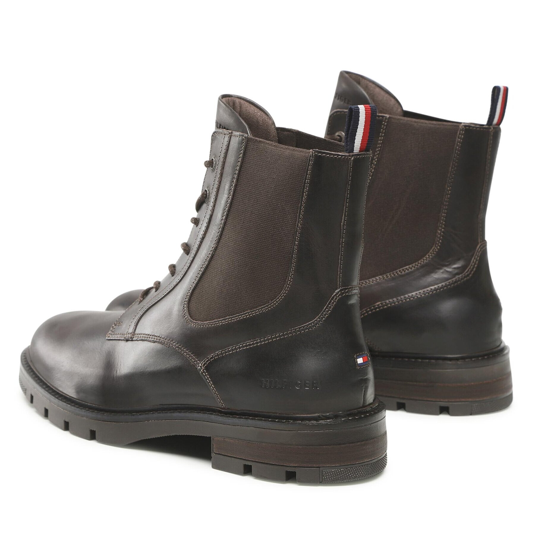 Tommy Hilfiger Členková obuv s elastickým prvkom Hilfiger Lth Lace Up Chel Boot FM0FM04204 Hnedá - Pepit.sk