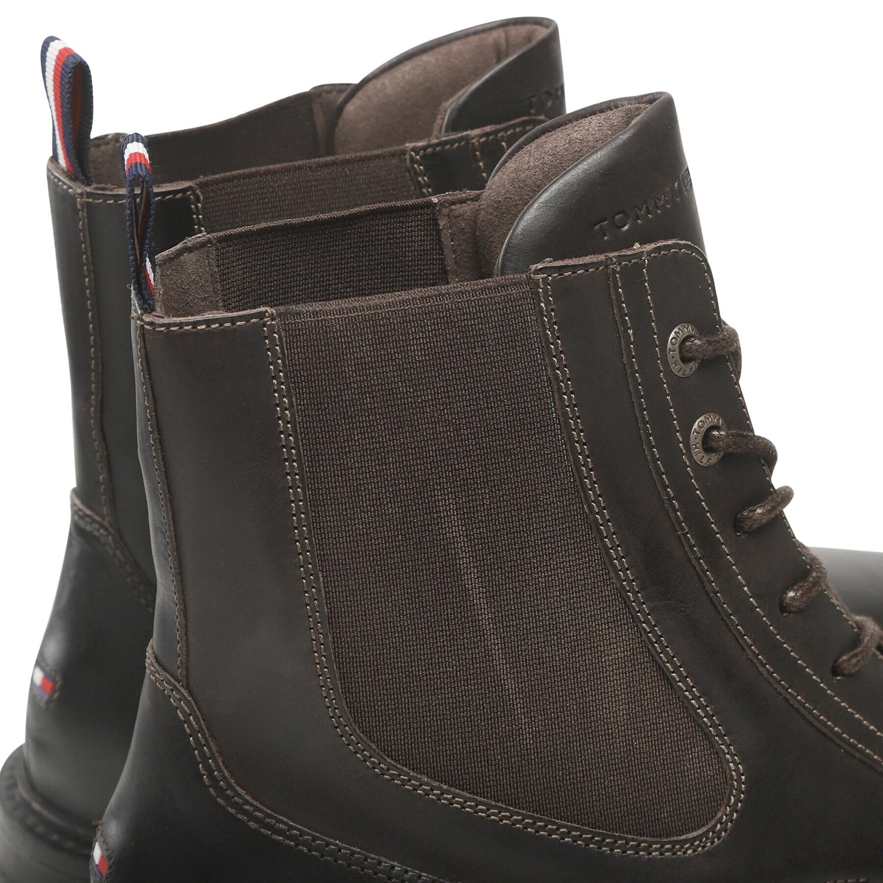 Tommy Hilfiger Členková obuv s elastickým prvkom Hilfiger Lth Lace Up Chel Boot FM0FM04204 Hnedá - Pepit.sk