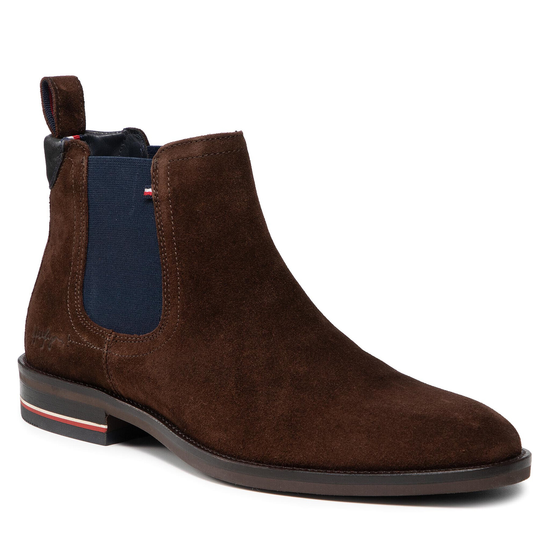 Tommy Hilfiger Členková obuv s elastickým prvkom Signature Hilfiger Suede Chelsea FM0FM03795 Hnedá - Pepit.sk