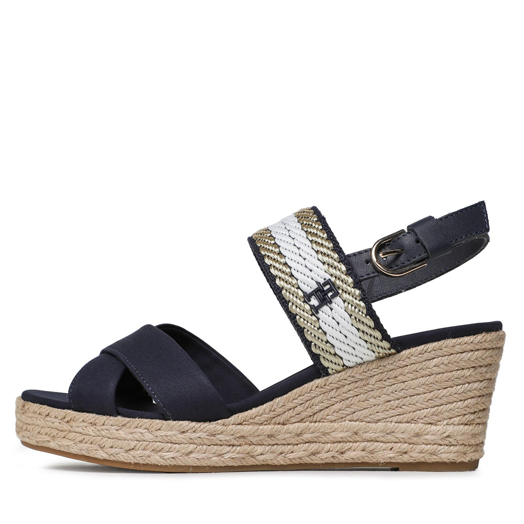 Tommy Hilfiger Espadrilky Golden Webbing Mid Wedge FW0FW07090 Tmavomodrá - Pepit.sk