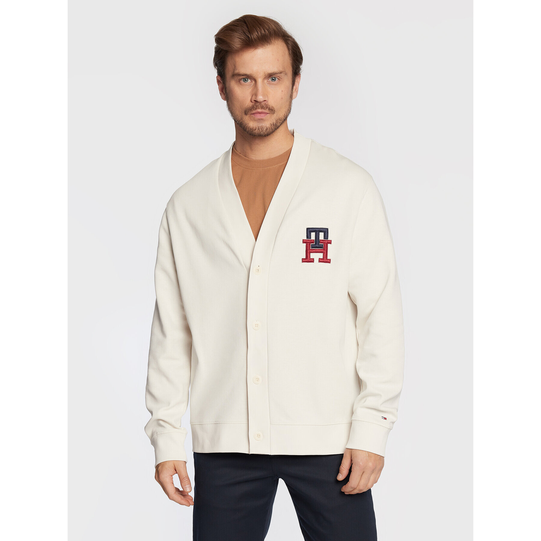 Tommy Hilfiger Kardigán Essential Monogram MW0MW28189 Biela Loose Fit - Pepit.sk