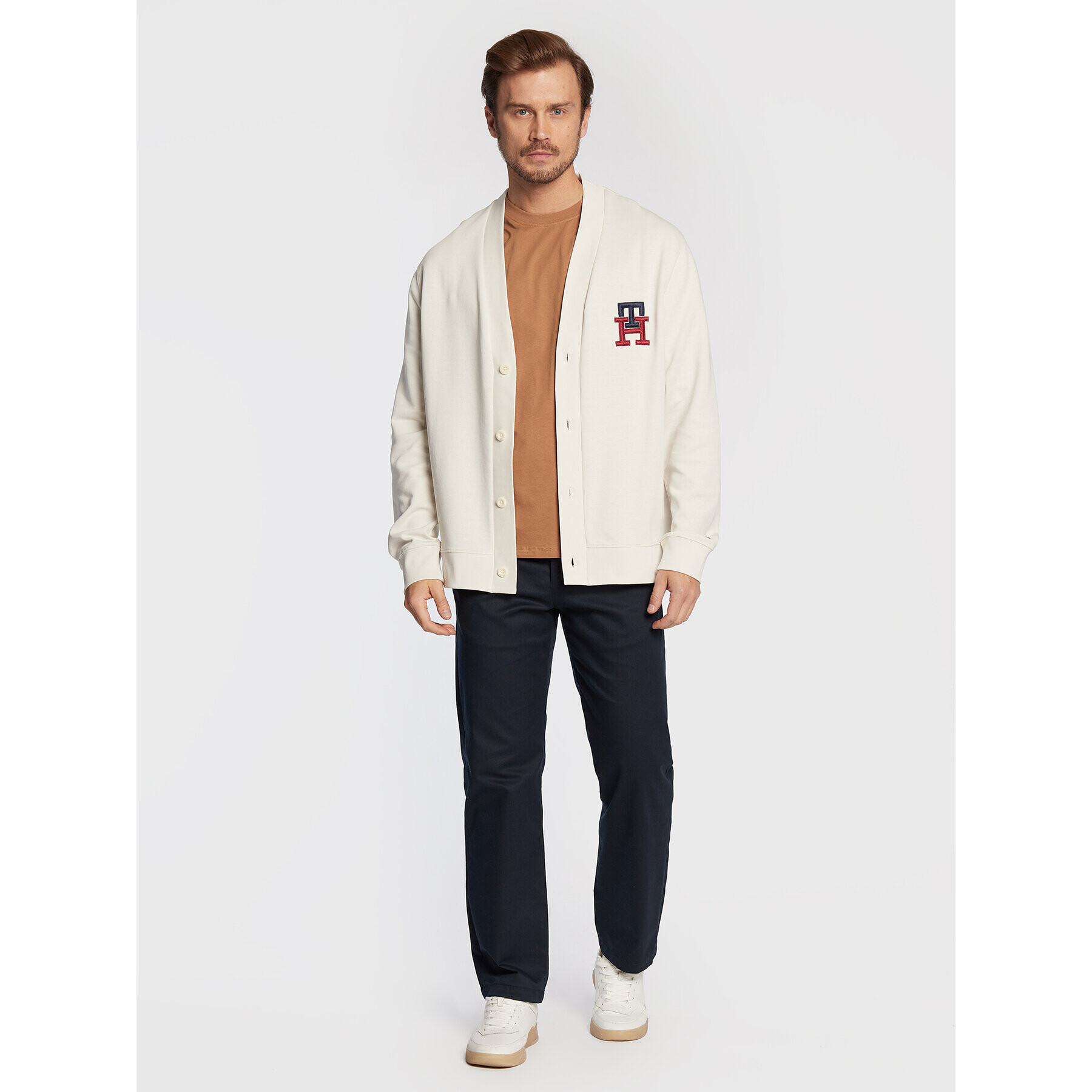 Tommy Hilfiger Kardigán Essential Monogram MW0MW28189 Biela Loose Fit - Pepit.sk