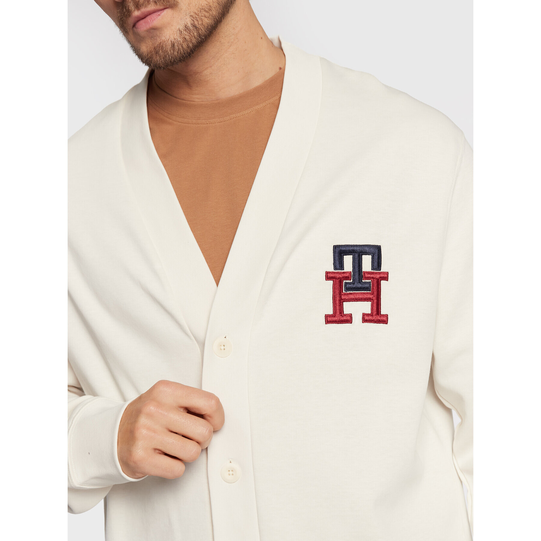 Tommy Hilfiger Kardigán Essential Monogram MW0MW28189 Biela Loose Fit - Pepit.sk