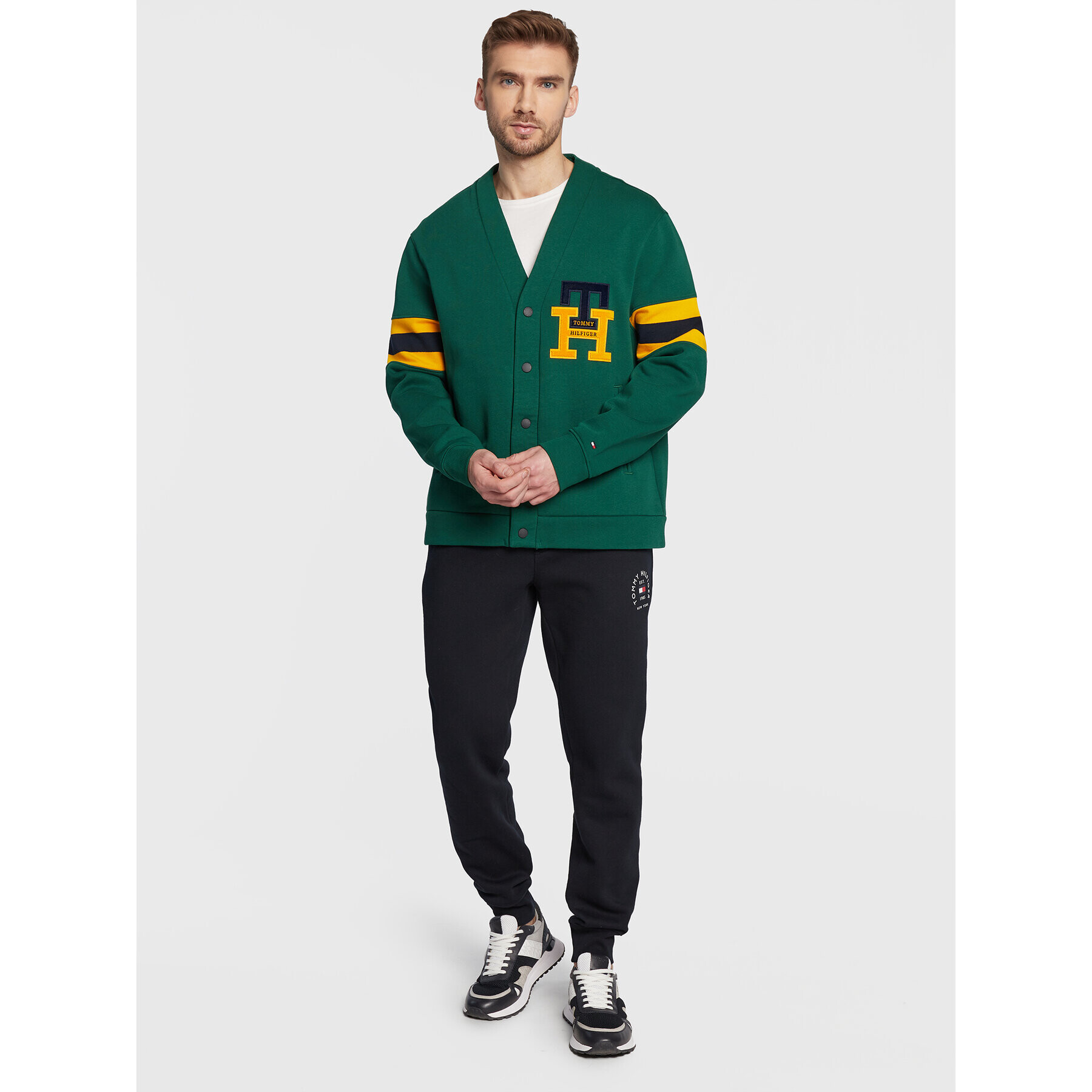 Tommy Hilfiger Kardigán Icon Monogram MW0MW29333 Zelená Relaxed Fit - Pepit.sk