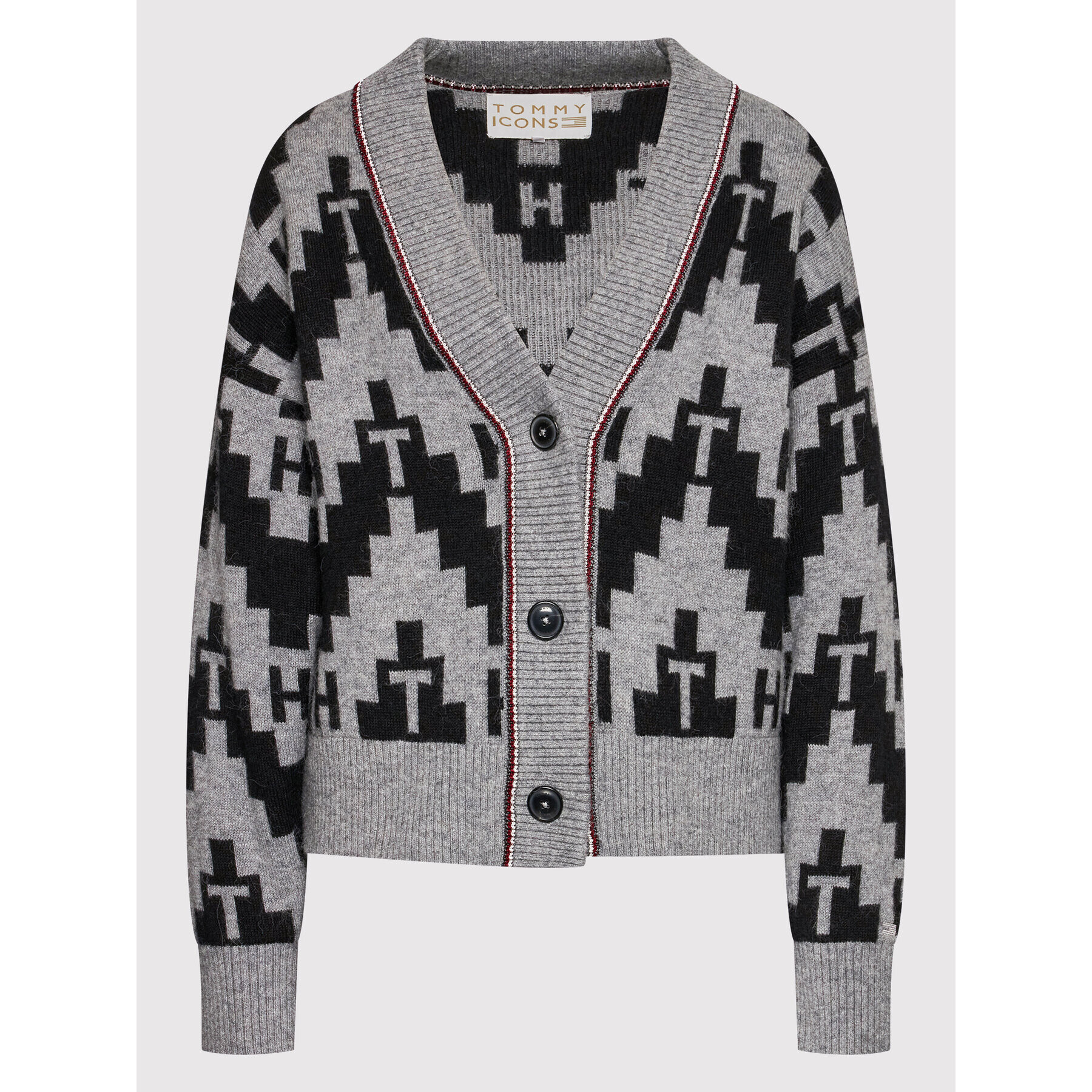 Tommy Hilfiger Kardigán ICONS Fair Isle WW0WW31440 Sivá Oversize - Pepit.sk