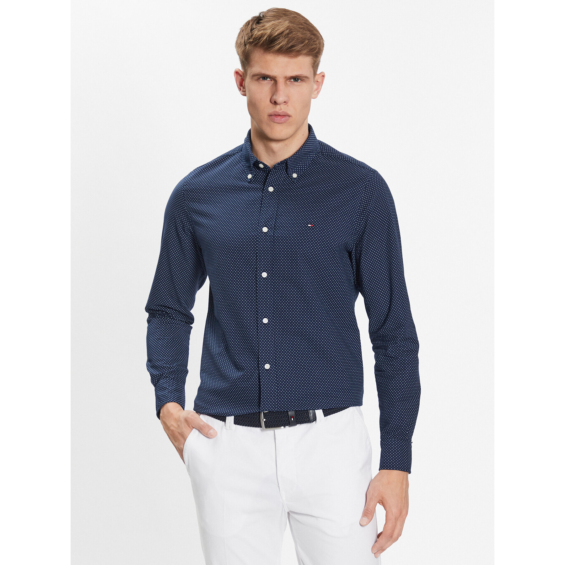 Tommy Hilfiger Košeľa Micro Dot Print MW0MW31777 Tmavomodrá Slim Fit - Pepit.sk