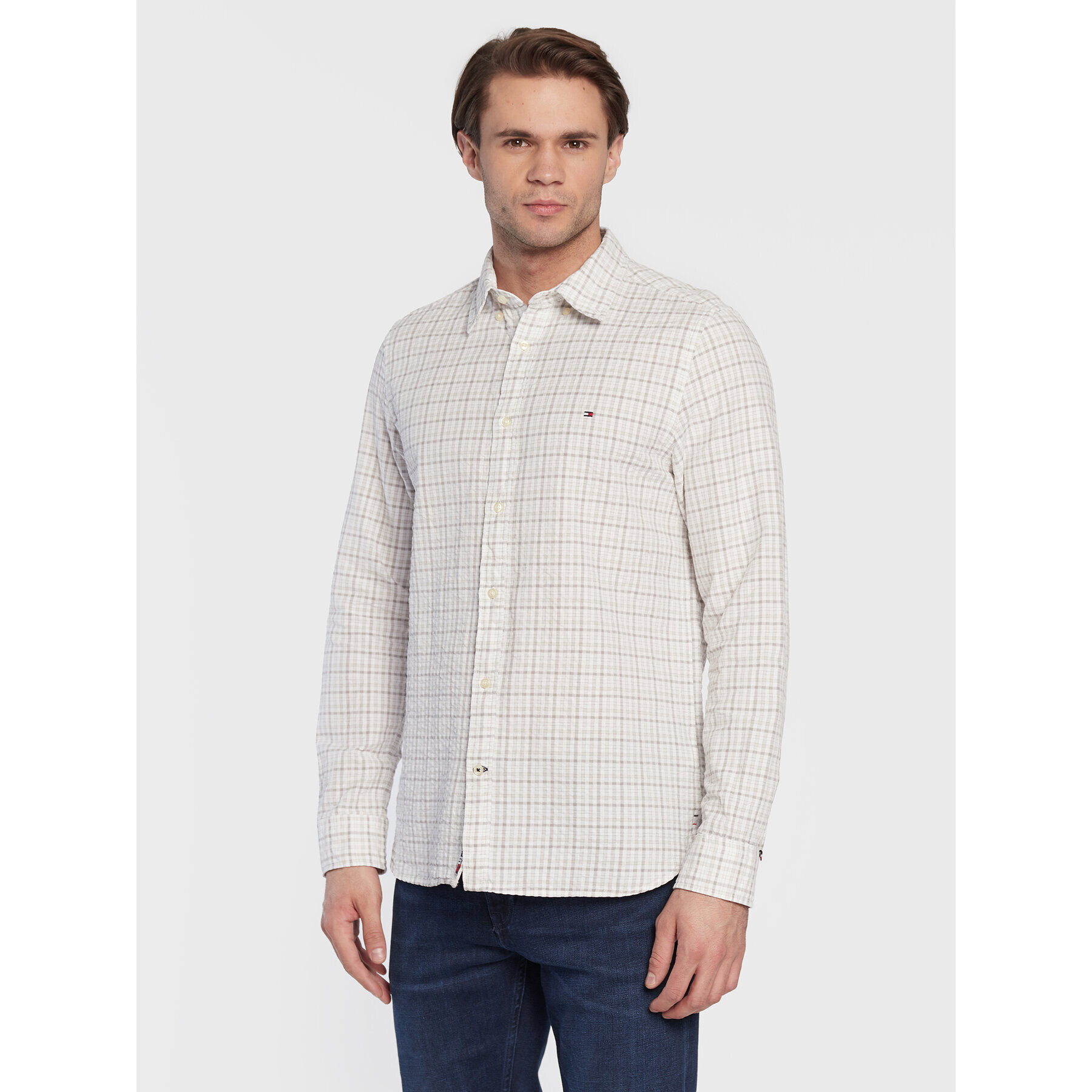 Tommy Hilfiger Košeľa Multi Gingham MW0MW28326 Béžová Slim Fit - Pepit.sk