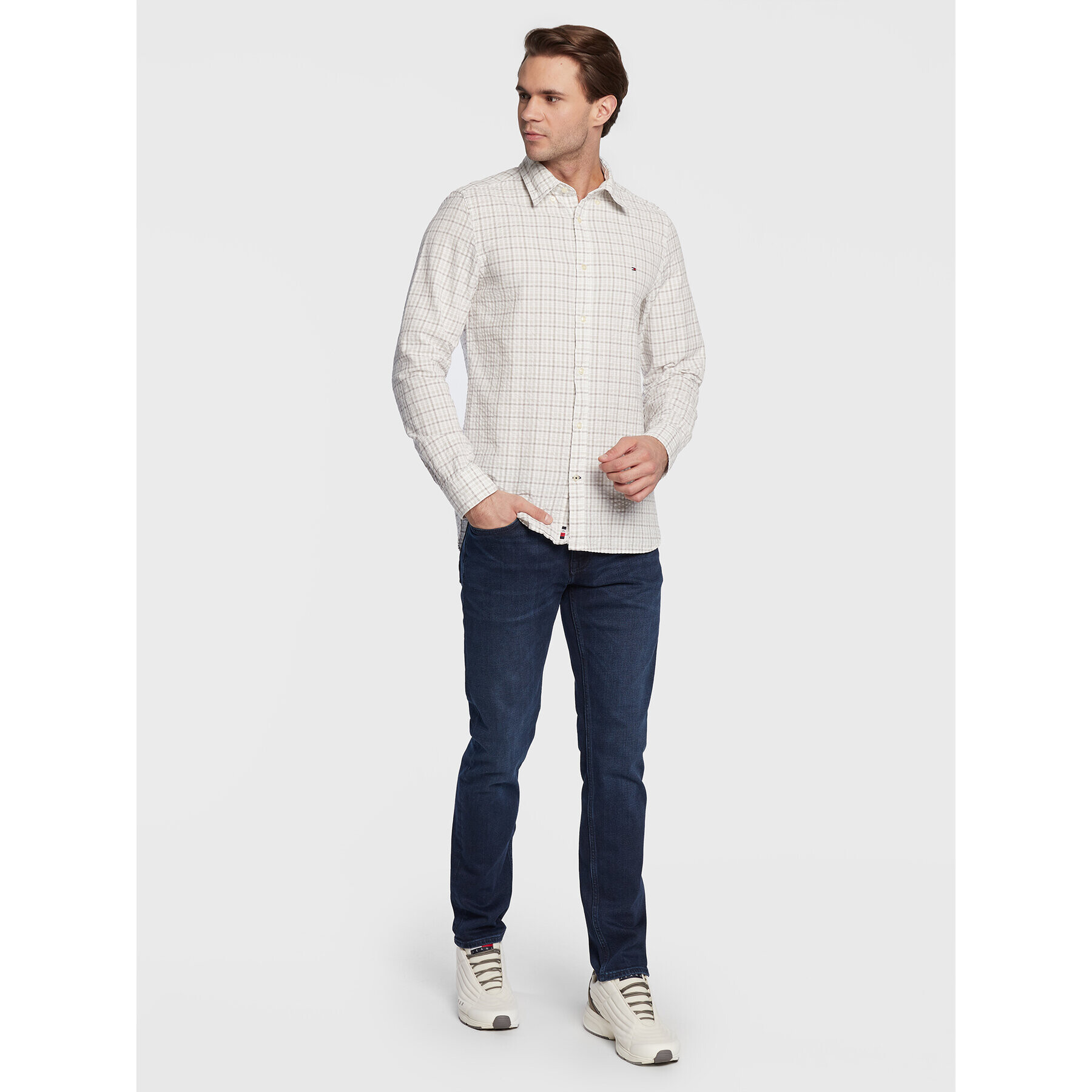 Tommy Hilfiger Košeľa Multi Gingham MW0MW28326 Béžová Slim Fit - Pepit.sk