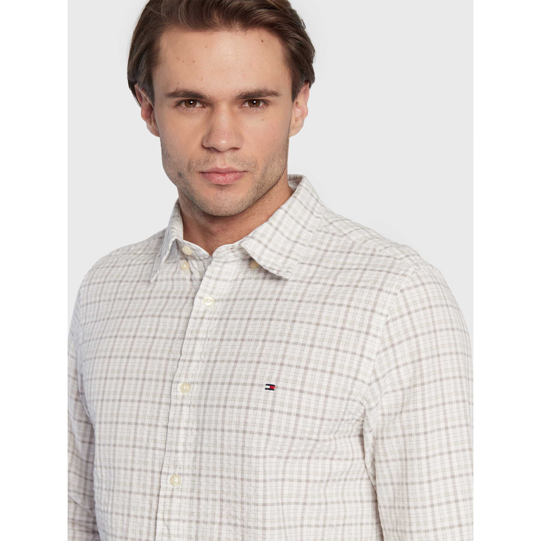 Tommy Hilfiger Košeľa Multi Gingham MW0MW28326 Béžová Slim Fit - Pepit.sk