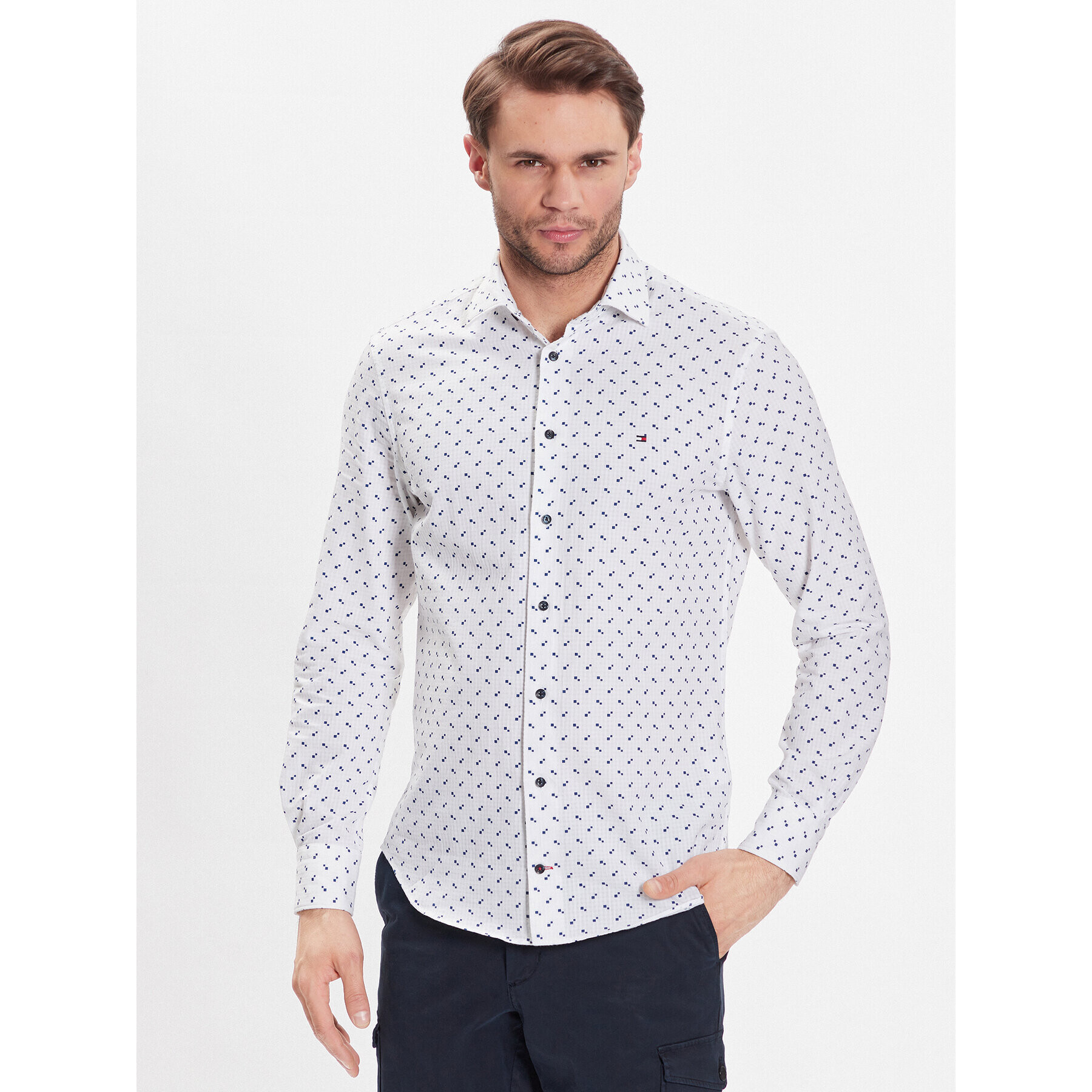 Tommy Hilfiger Košeľa Seersucker Print MW0MW30577 Biela Regular Fit - Pepit.sk