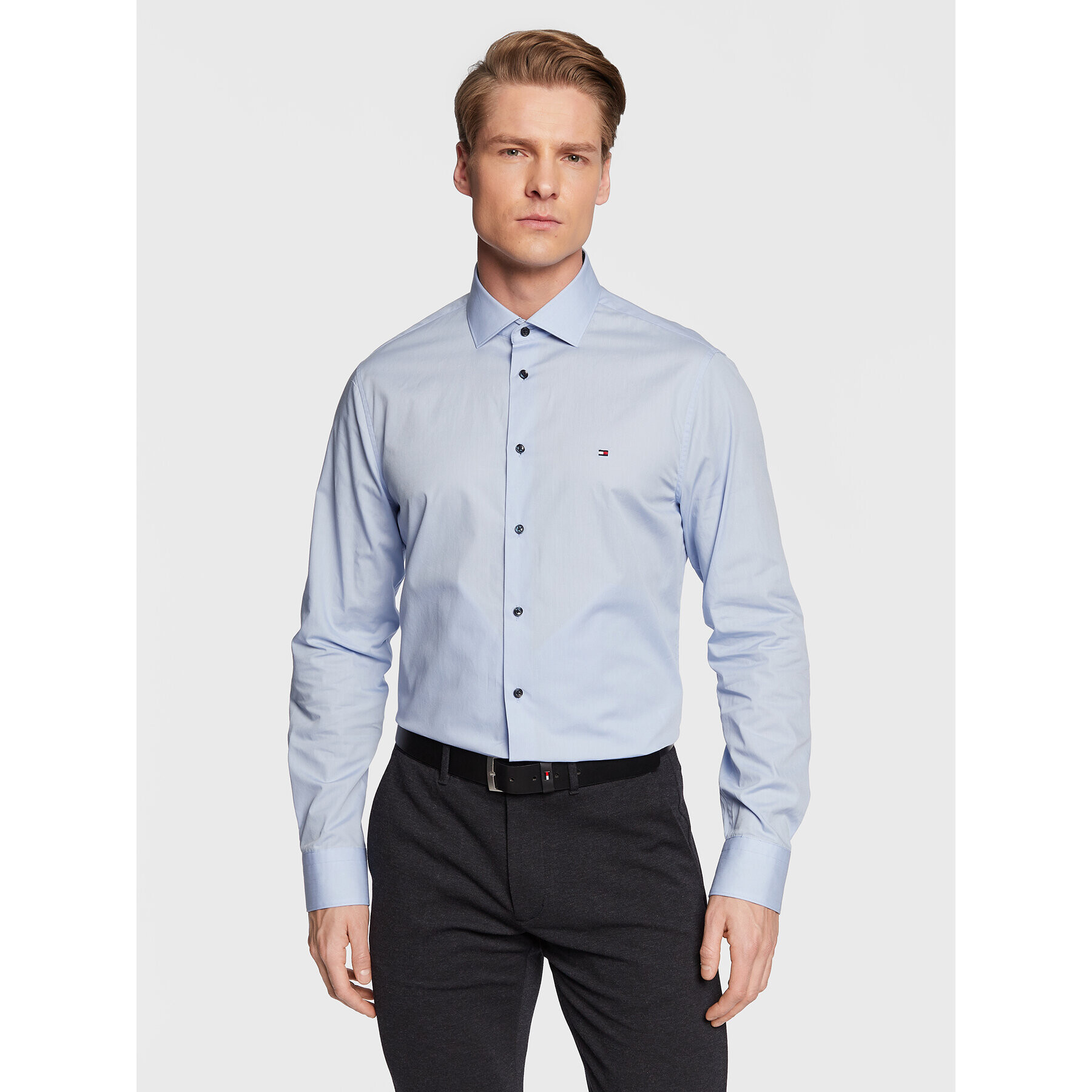 Tommy Hilfiger Košeľa Solid Poplin MW0MW29136 Modrá Slim Fit - Pepit.sk