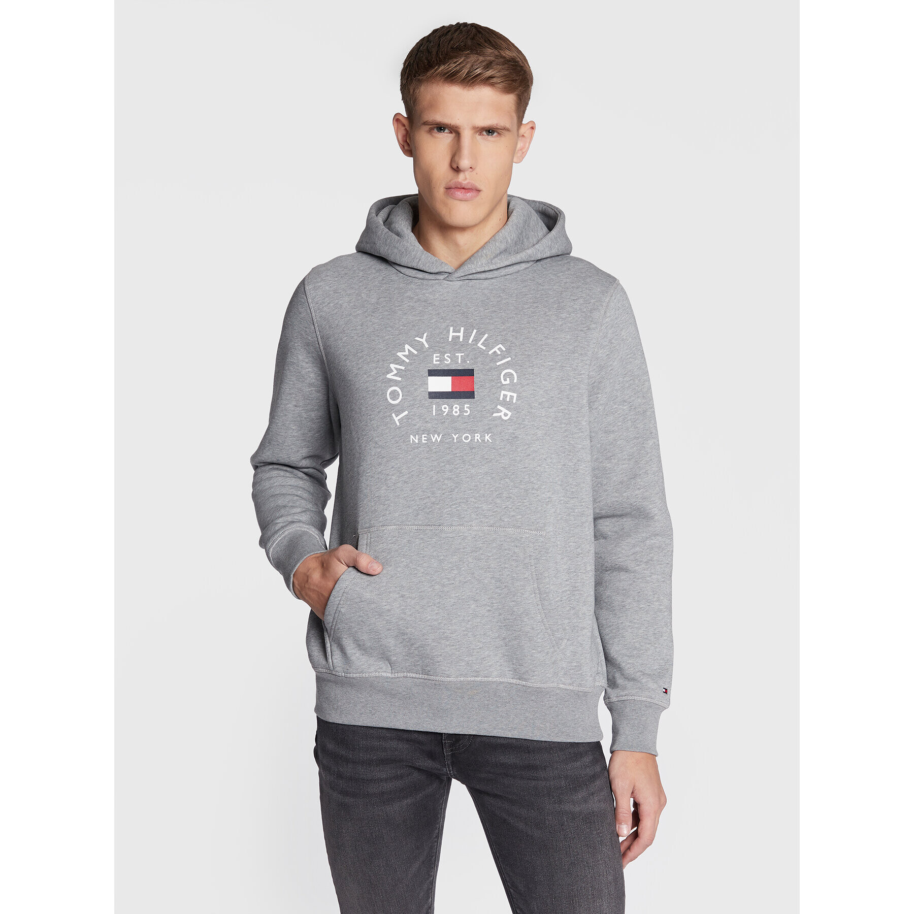 Tommy Hilfiger Mikina Flag Arch MW0MW27842 Sivá Regular Fit - Pepit.sk