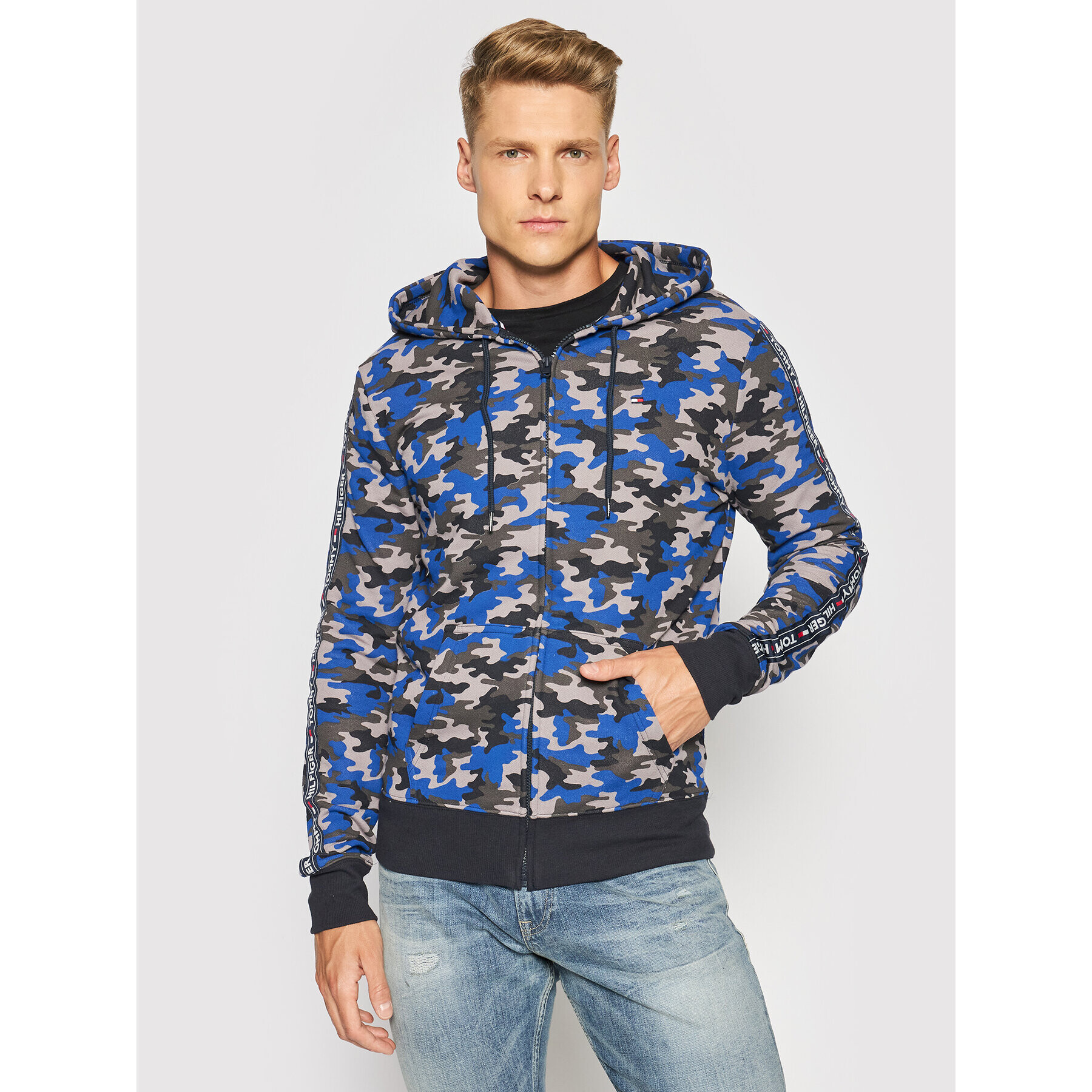 Tommy Hilfiger Mikina Fz Print UM0UM02140 Modrá Regular Fit - Pepit.sk